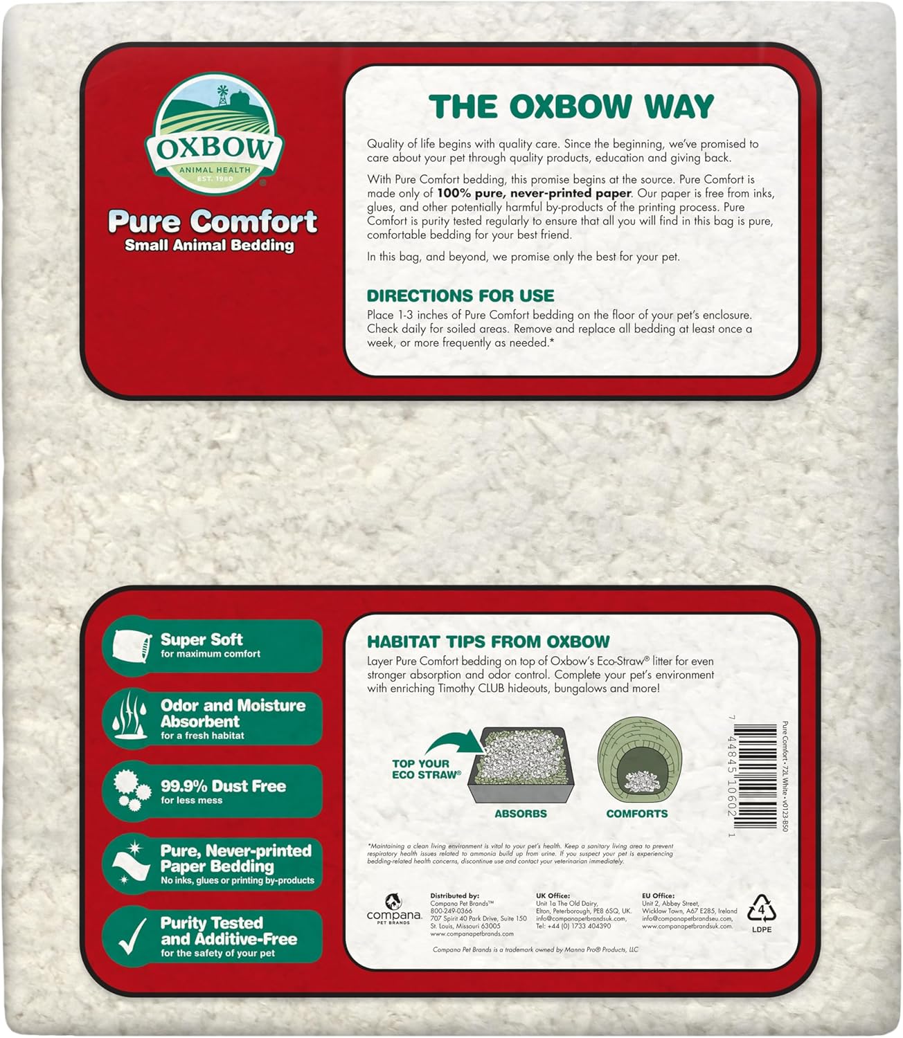 Oxbow Pure Comfort Bedding, Rabbit, Hamster, & Guinea Pig Bedding, Bunny Supplies for Litter Box, Pet Safe, Low Dust, White Paper, 72 Liter Bag - Image 2