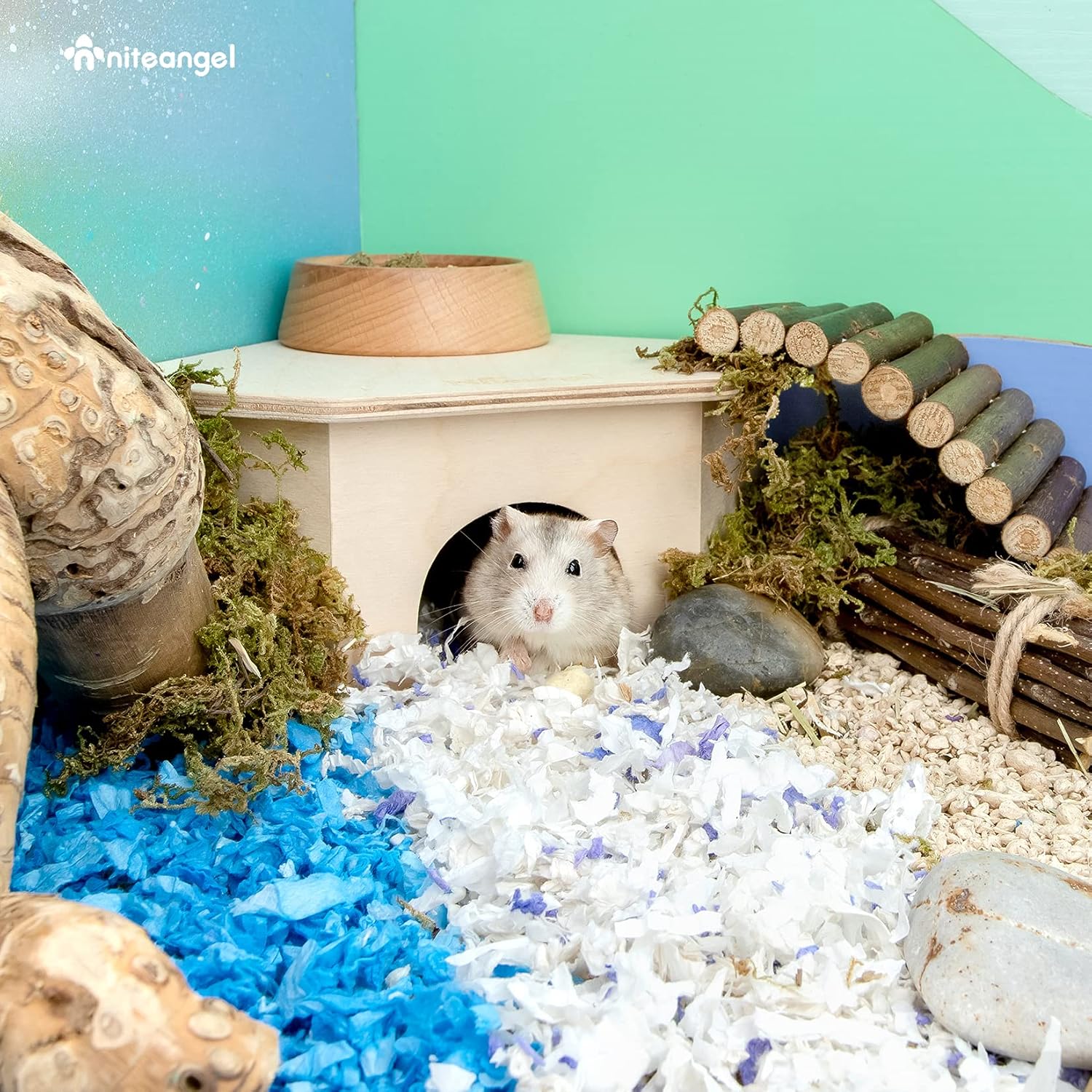 Niteangel Birch Chamber-Maze Hamster Hideout - Small Pets Woodland House Habitats Decor for Hamster Mice Gerbils Mouse - Image 3