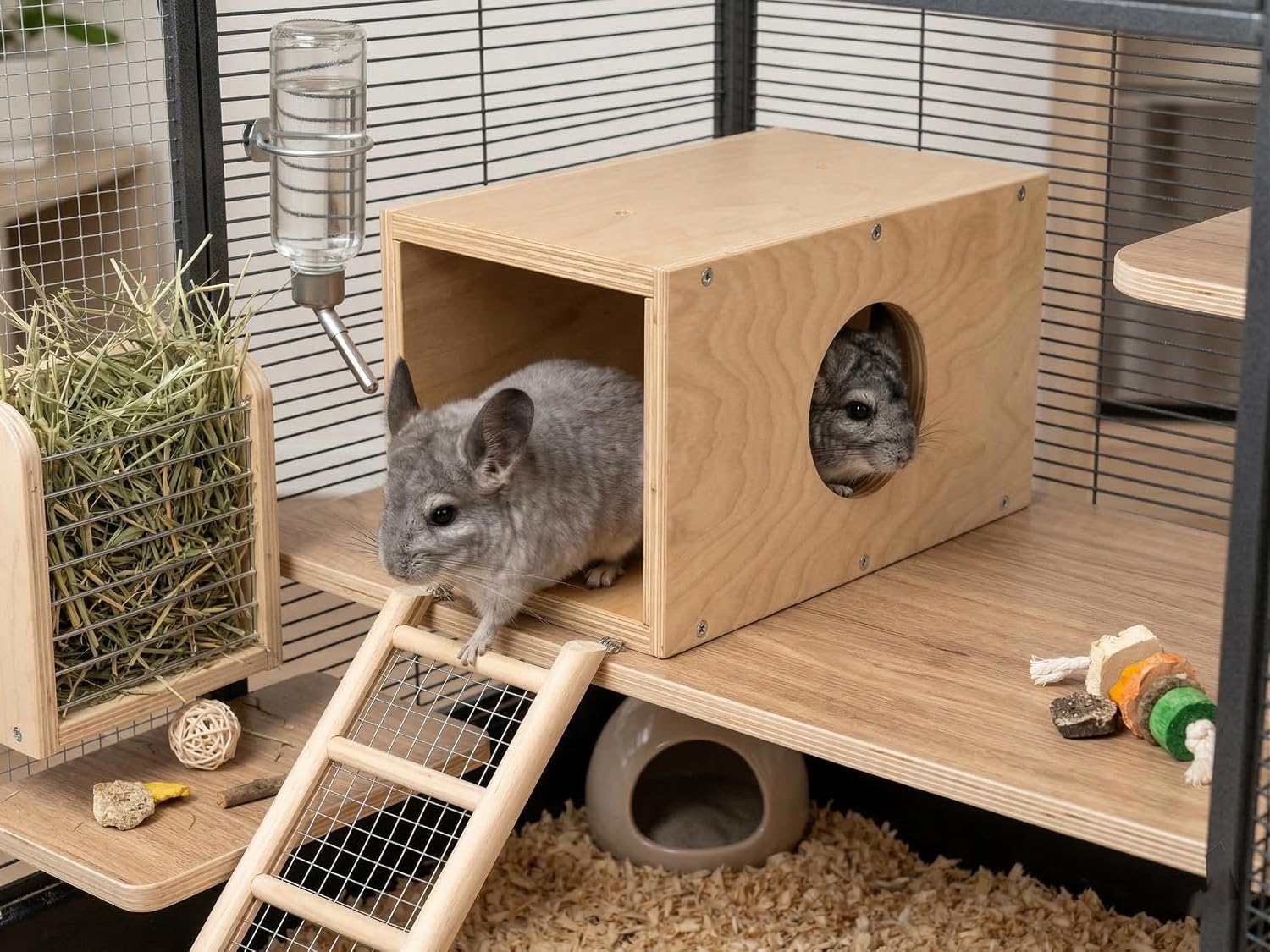 Chinchilla Natural Wood Hanging Tunnel Toys, Small Animals Tunnel Tube, Chinchilla Cage Accessories for Ferret Guinea Pig Rat Hiding and Resting (with Holes) - Image 4