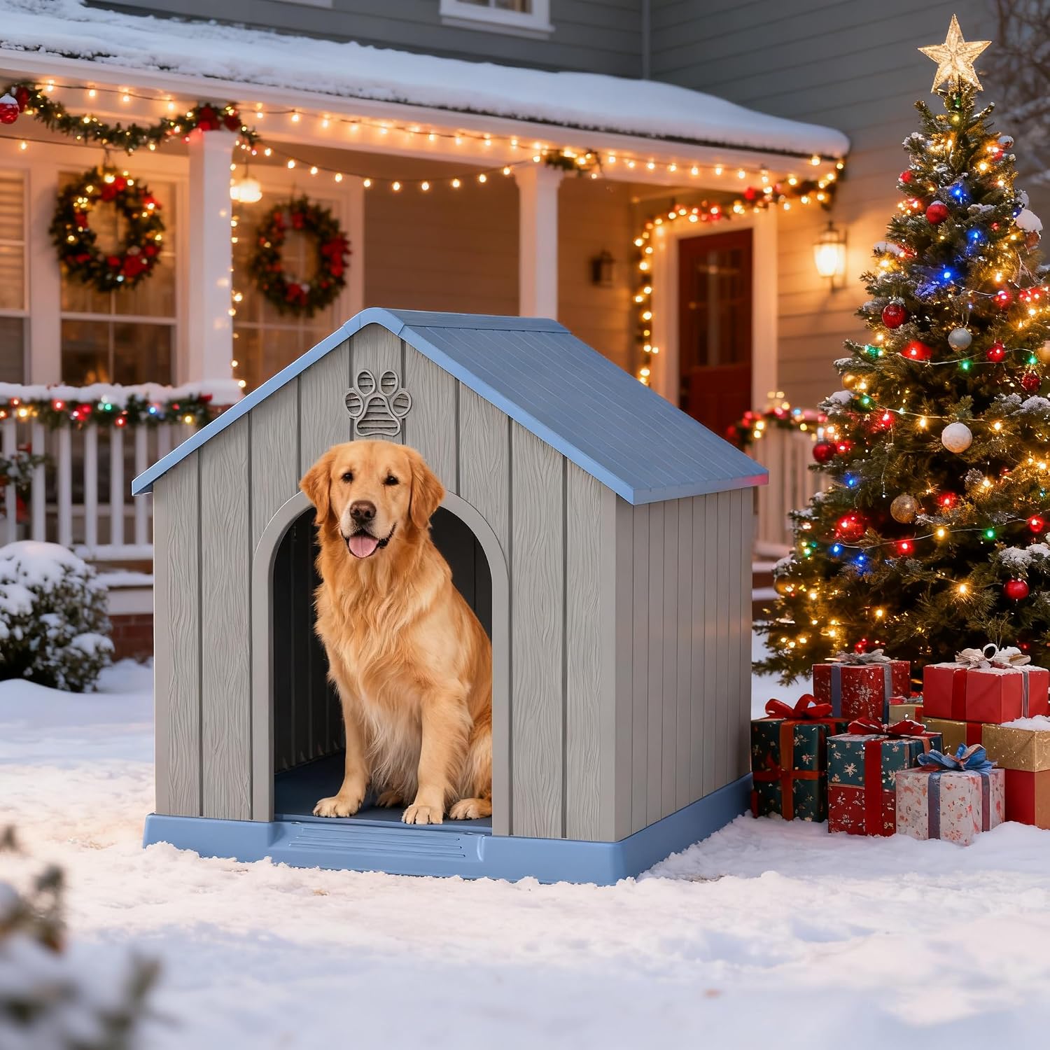 Bifanuo Large Dog House for Outdoor & Indoor, Waterproof Puppy Shelter with Air Vents & Elevated Floor, Easy Assemble Sturdy Dog Kennel for Large Dogs (Blue, 36.2''L×38''W×38''H) - Image 9