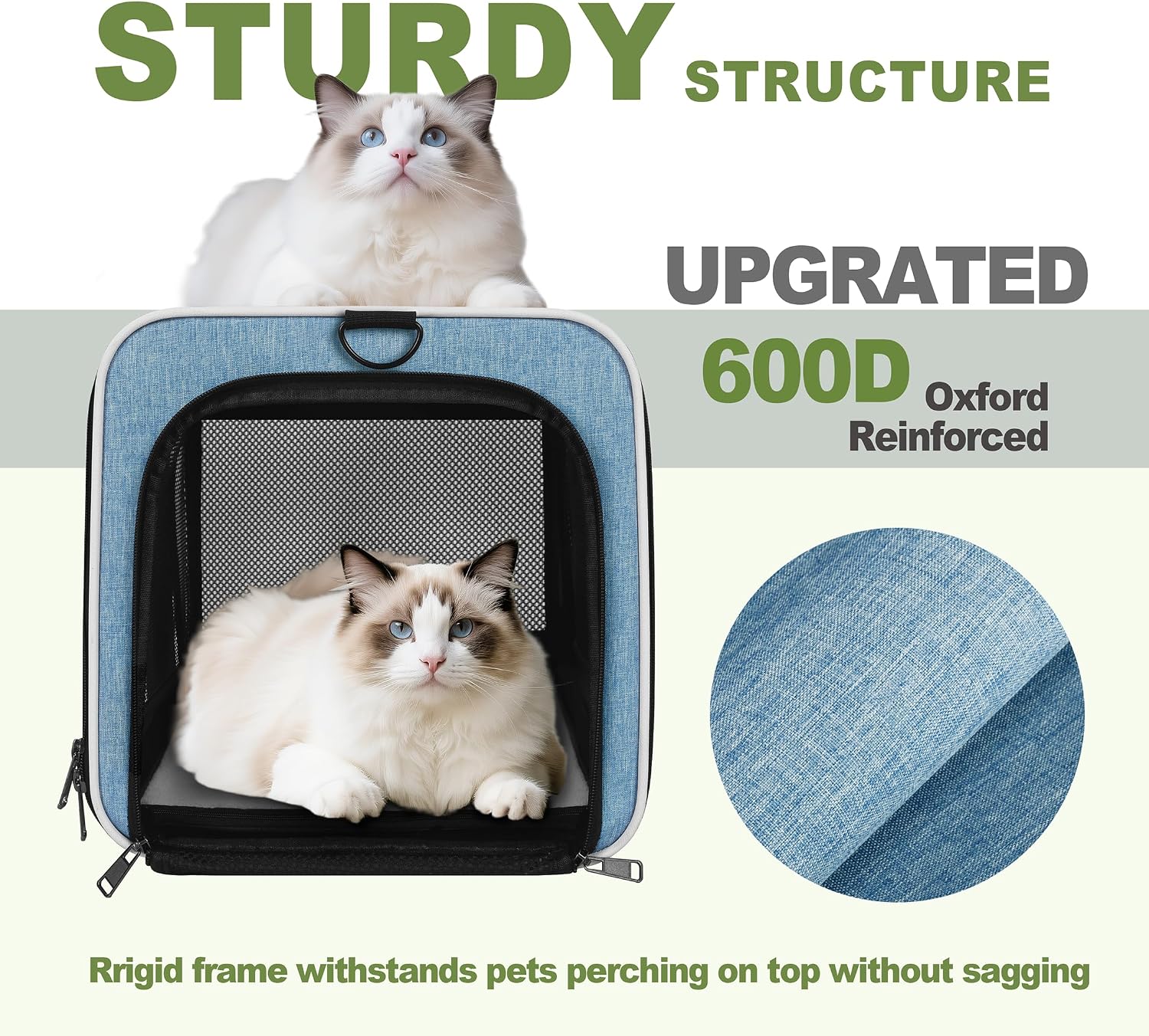GAPZER Cat Carrier 18 x 11 x 11 Top Loading Soft-Sided Pet Travel Bag Over 15lbs, Portable Small Dog Puppy Car Crate 10 lbs, Chihuahua Kennel Carry Case, Kitty Cloth Cage Medium Cat Under 25 Blue - Image 4