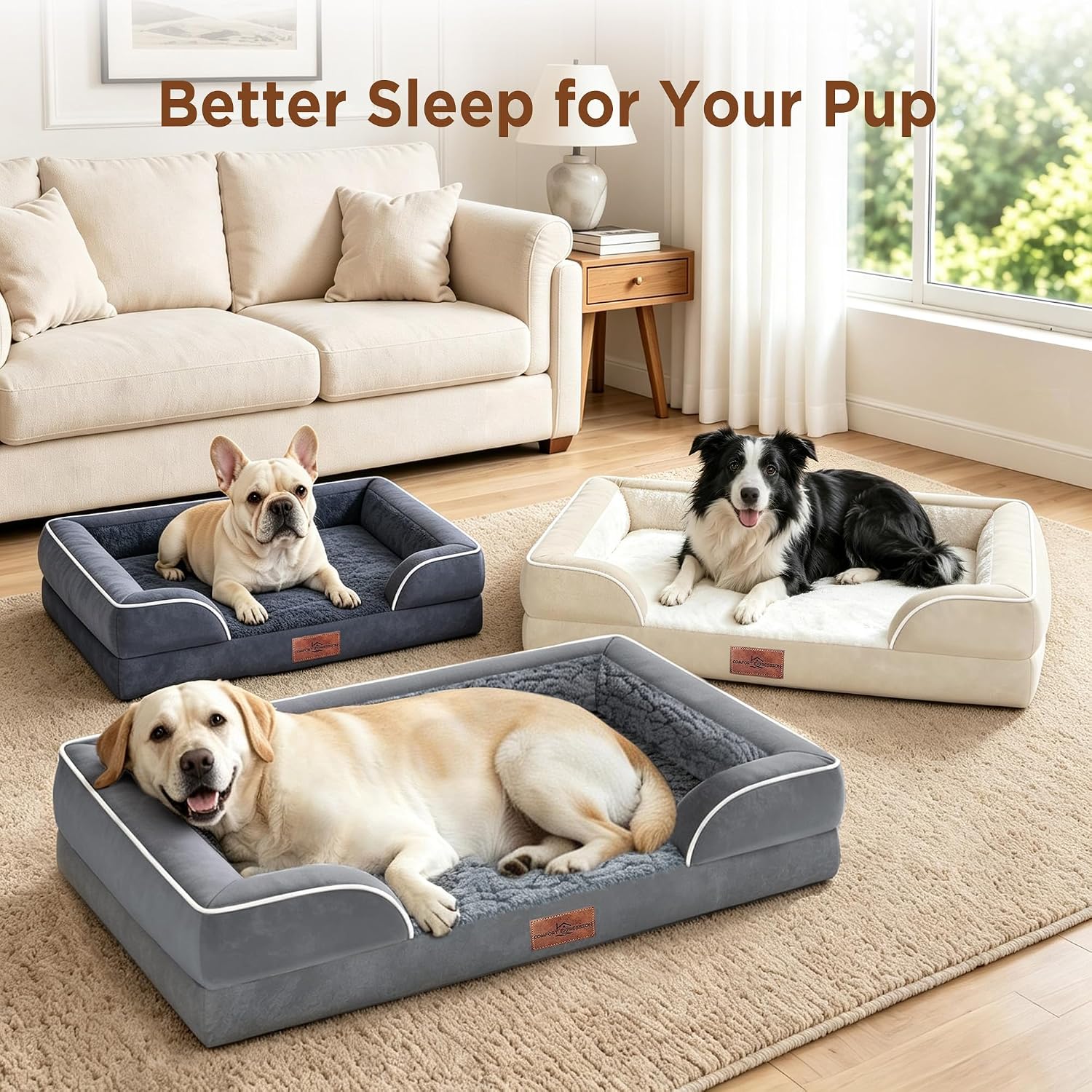 Comfort Expression Orthopedic Dog Bed for Extra Large Dogs with Bolster | Waterproof Dog Couch Bed with Washable Cover & Non-Slip Bottom, Supportive Egg Crate Foam XL Pet Bed, 42x30 Inch - Image 7