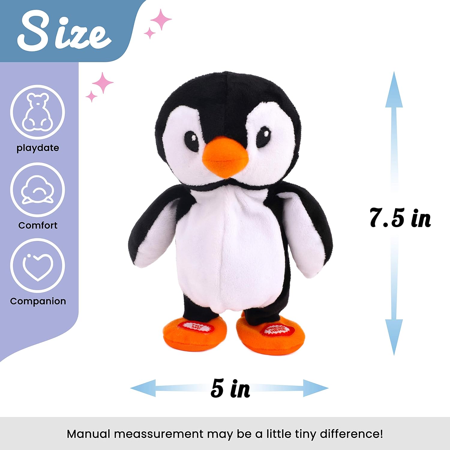 Hopearl Talking Singing Penguin Repeats What You Say Walking Electric Interactive Animated Toy Speaking Plush Buddy Gifts for Toddlers, 7.5'' - Image 2
