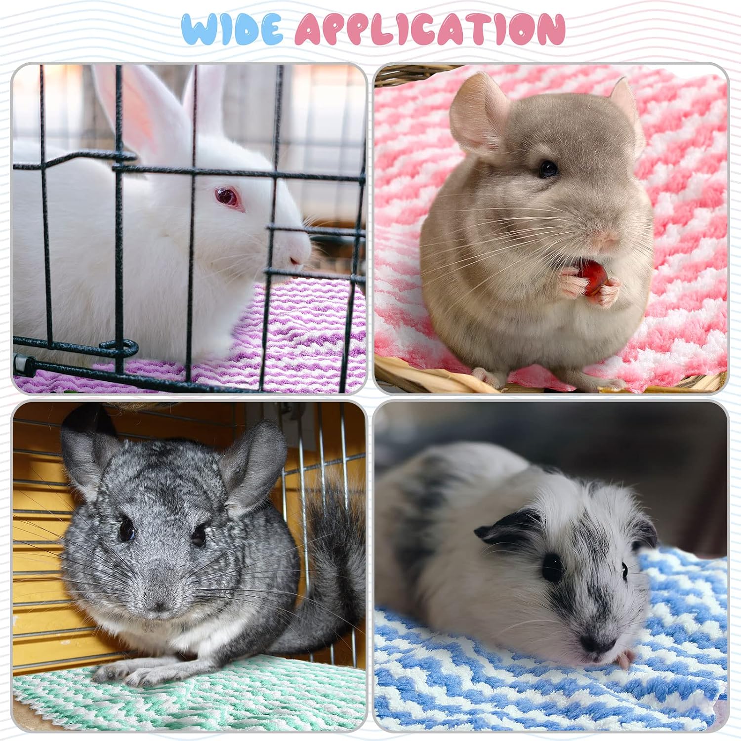 Moukeren 20Pcs Guinea Pig Fleece Bedding Blankets Bulk Washable Small Animal Fleece Cage Liners Pet Wash Cloth Sleeping Mat Cover for Hamster Chinchilla Rabbit Hedgehog(Multicolor, 12 x 12 Inch) - Image 5