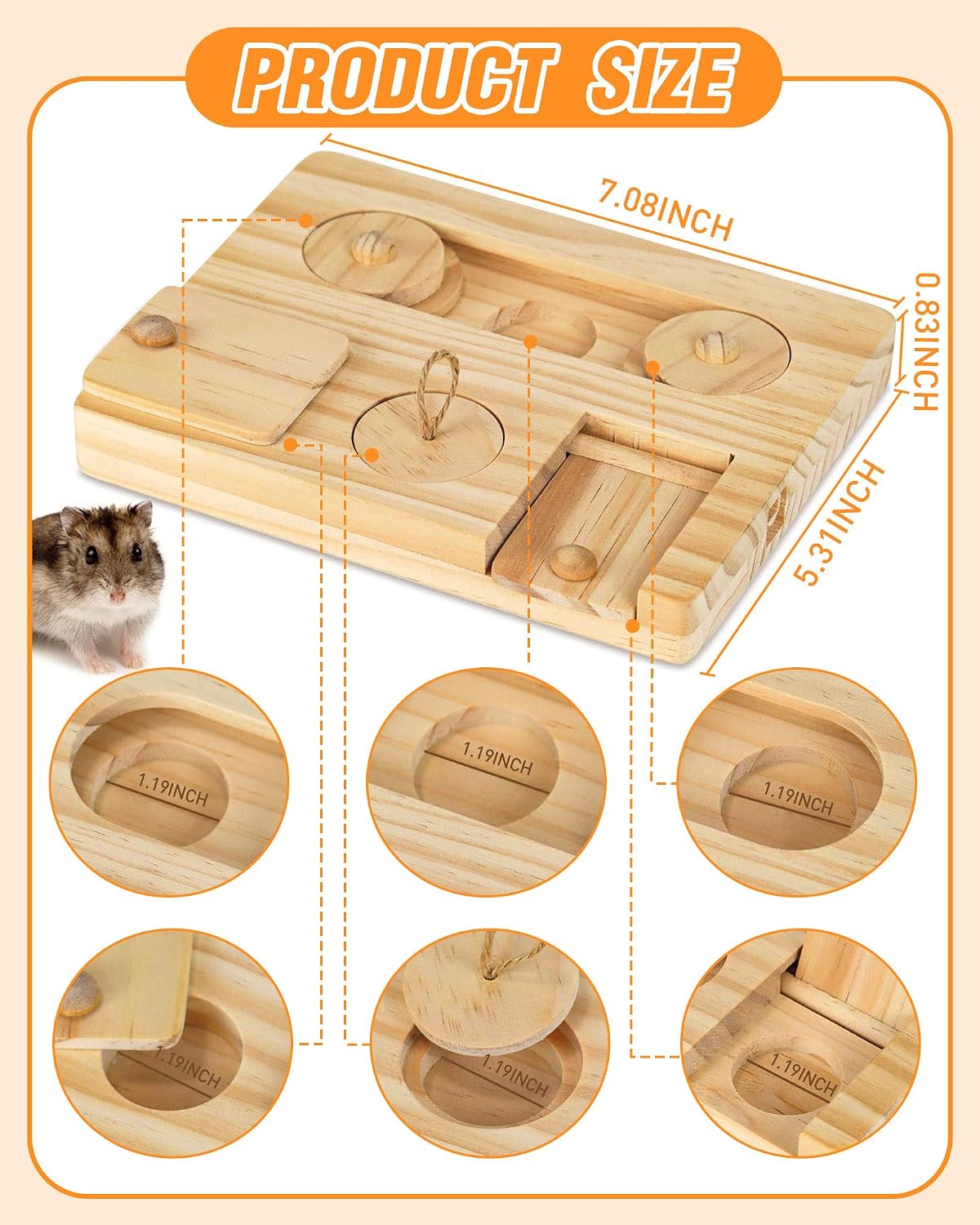 Guinea Pig Foraging Toys, 6 in 1 Hamsters Wooden Interactive Enrichment Toys, Treat Dispenser for Small Animal, for Rabbits, Bunny, Chinchillas, Rats and Gerbils - Image 2