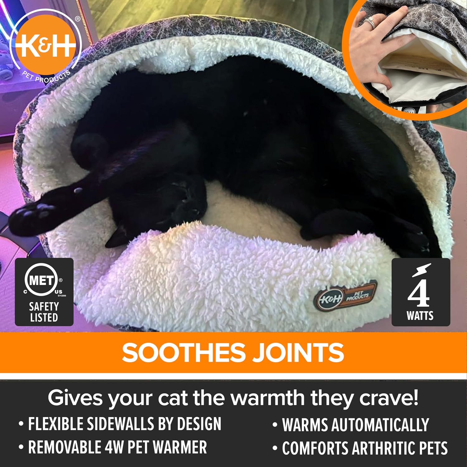 K&H Pet Products Heated Cat Bed Indoor, Thermo-Snuggle Cup Bomber Soft Heated Pet Bed for Large Indoor Cats and Small Dogs, Machine Washable, Waterproof Heated Pad, Safety Listed - 18 X 14in Gray - Image 4