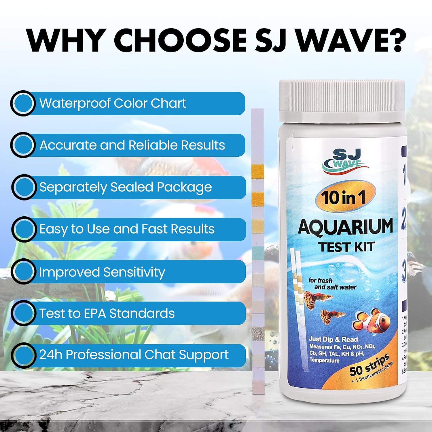 10 in 1 - Aquarium Test Strips | 100 Fast & Accurate Strips | Fish Tank Aquariums Water Test Kit & ebook | Aquarium Thermometer | Fish Tank Water Testing Kit for Fresh & Saltwater | Versatile Usage - Image 8