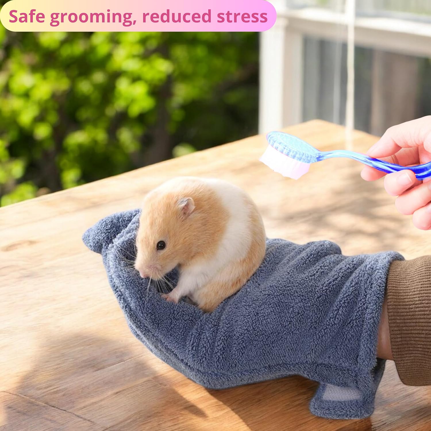 Hamster Calming Bite Proof Glove and Grooming Brush set, Brush for Hamster Cage, Hamsters Gloves, Calming Glove and Brush for Ferret Hedgehog Chinchilla Guinea Pig, Hamsters Care Kit (Dark Blue) - Image 6