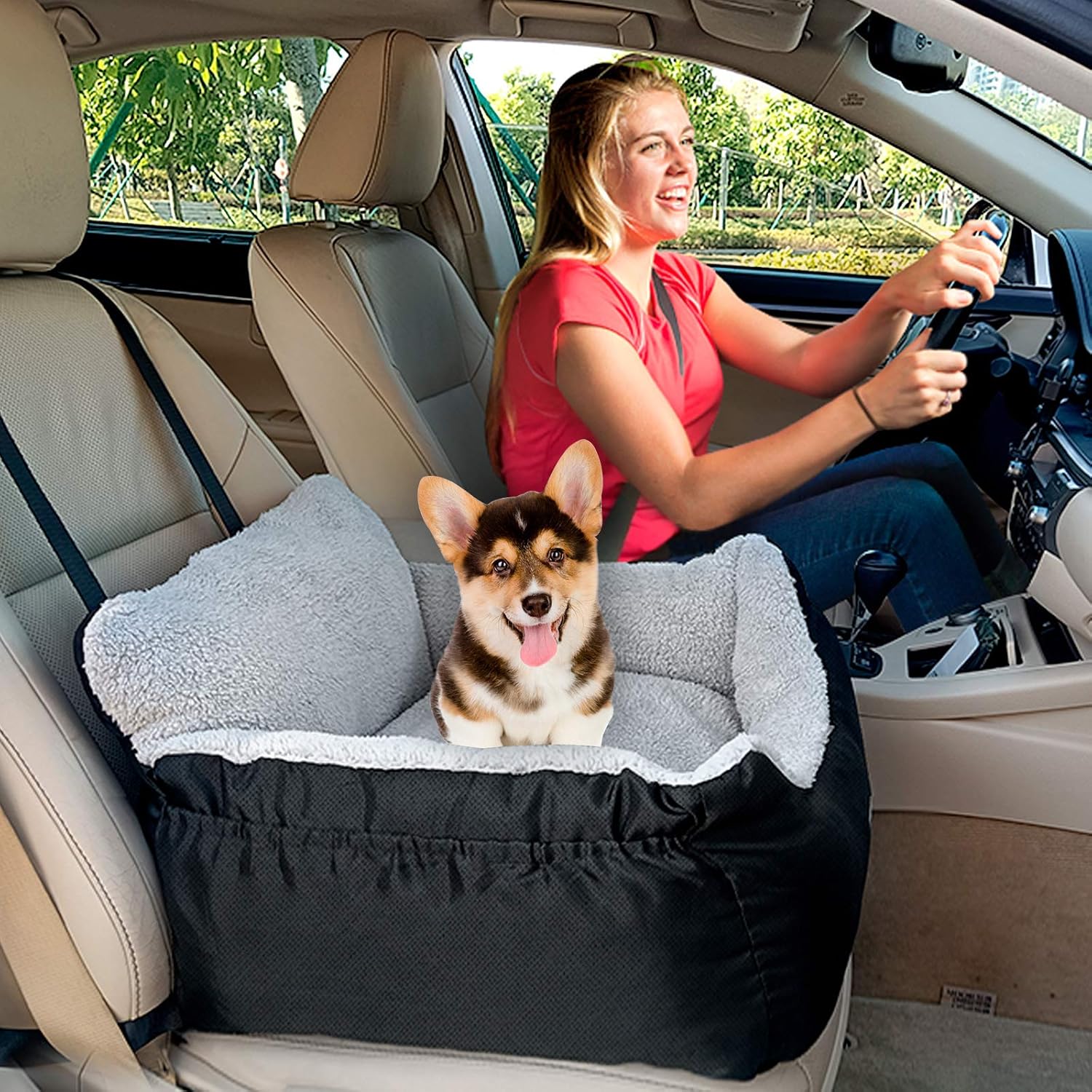 BurgeonNest Dog Car Seat for Small Dogs, Soft Pet Car Travel Home Bed Under 25 lbs, Fully Detachable and Washable Cat Booster Carseats with Storage Pockets and Clip-On Leash Portable Carrier,Black - Image 8