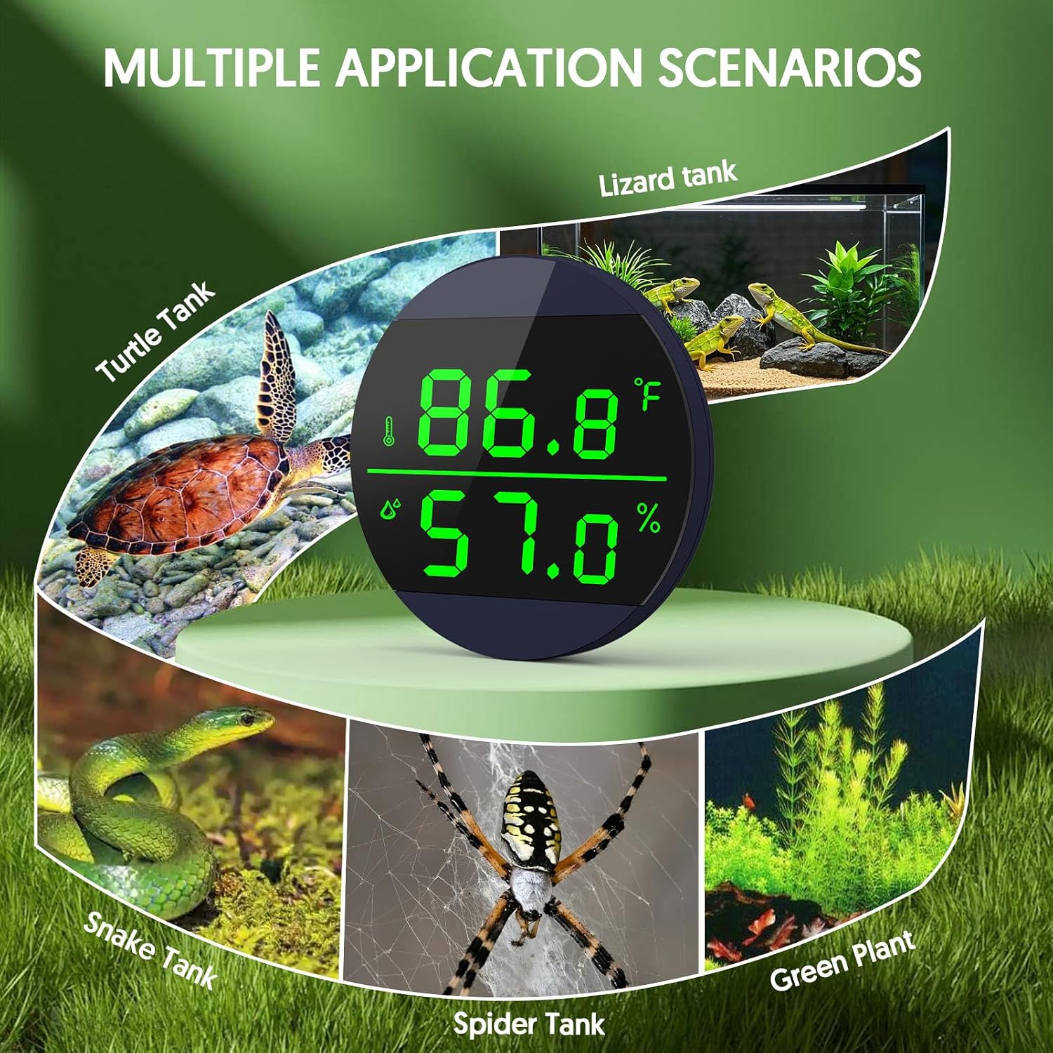 QZQ Reptile Thermometer and Humidity Gauge, LED Digital Thermometer Hydrometer, Reptile Tank Accessories for Bearded Dragon, Crested Gecko, Snake, Jumping Spider, Lizard, USB Power Supply (Blue) - Image 7