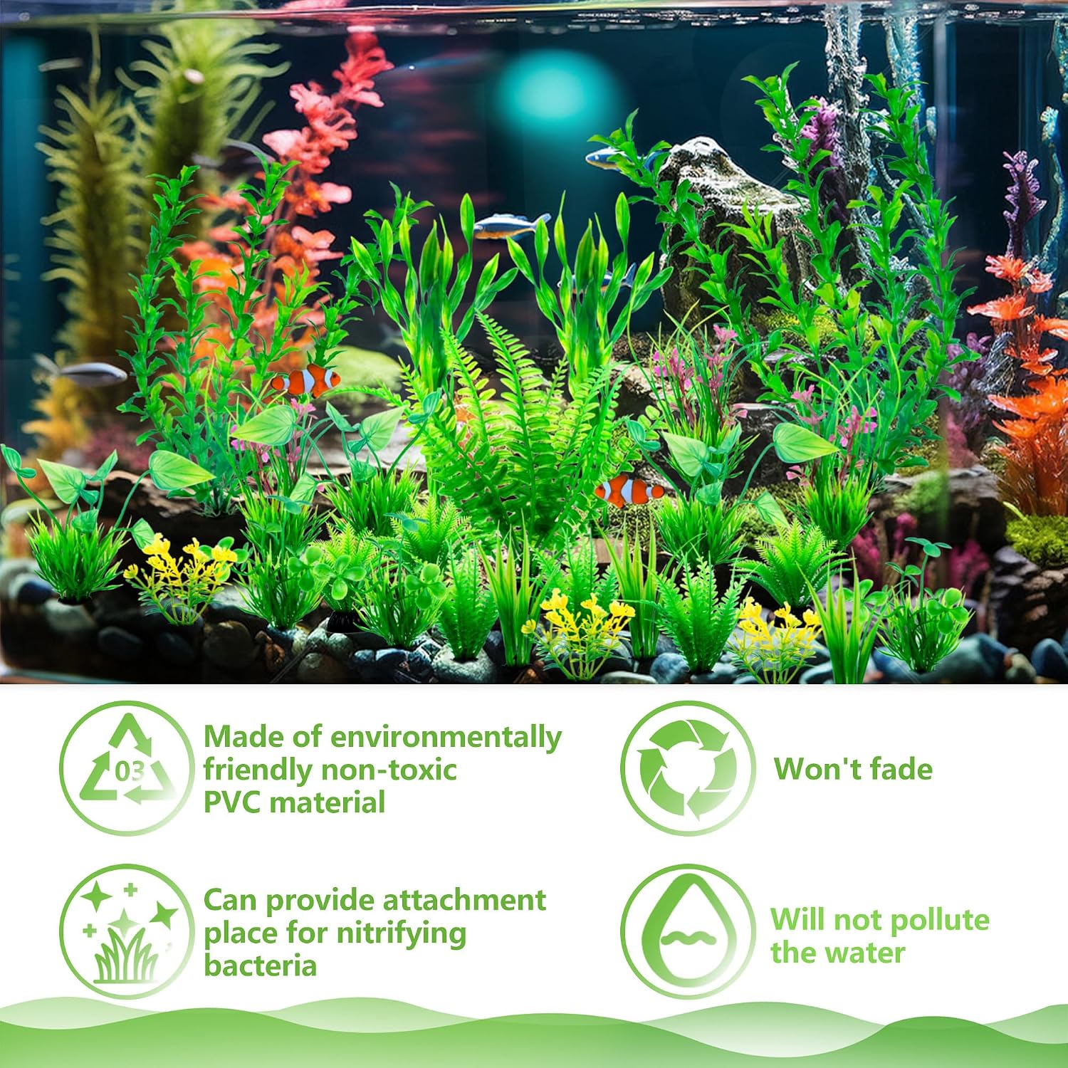 Ameliade Aquarium Artificial Green Plastic Plants Decorations 26 PCS Large Fish Tank Accessories Goldfish Betta Tank Decor - Image 6