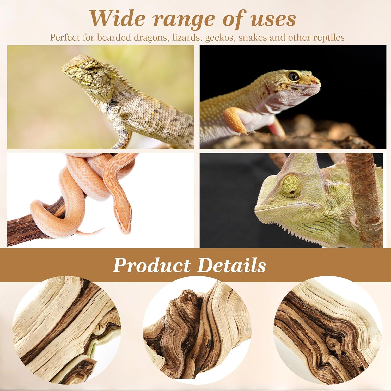 Janinka 18-20" Length Large Wood Reptile Branch for Bearded Dragon Driftwood Reptile Climbing Habitat Decoration for Terrarium Tree Trunk Ornament Gecko Frog Chameleon Spider - Image 4