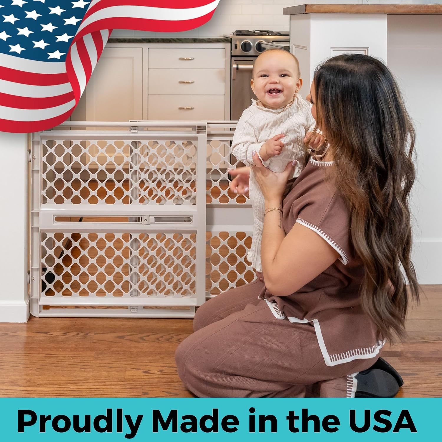 Toddleroo by North States - Supergate Ergo Baby Gate: Plastic Baby Gate for Stairs & Doorways - Adjustable Indoor Safety Gate - Made in USA - 26 to 42 Inches Wide - 26 Inches Tall - Sand - Image 6