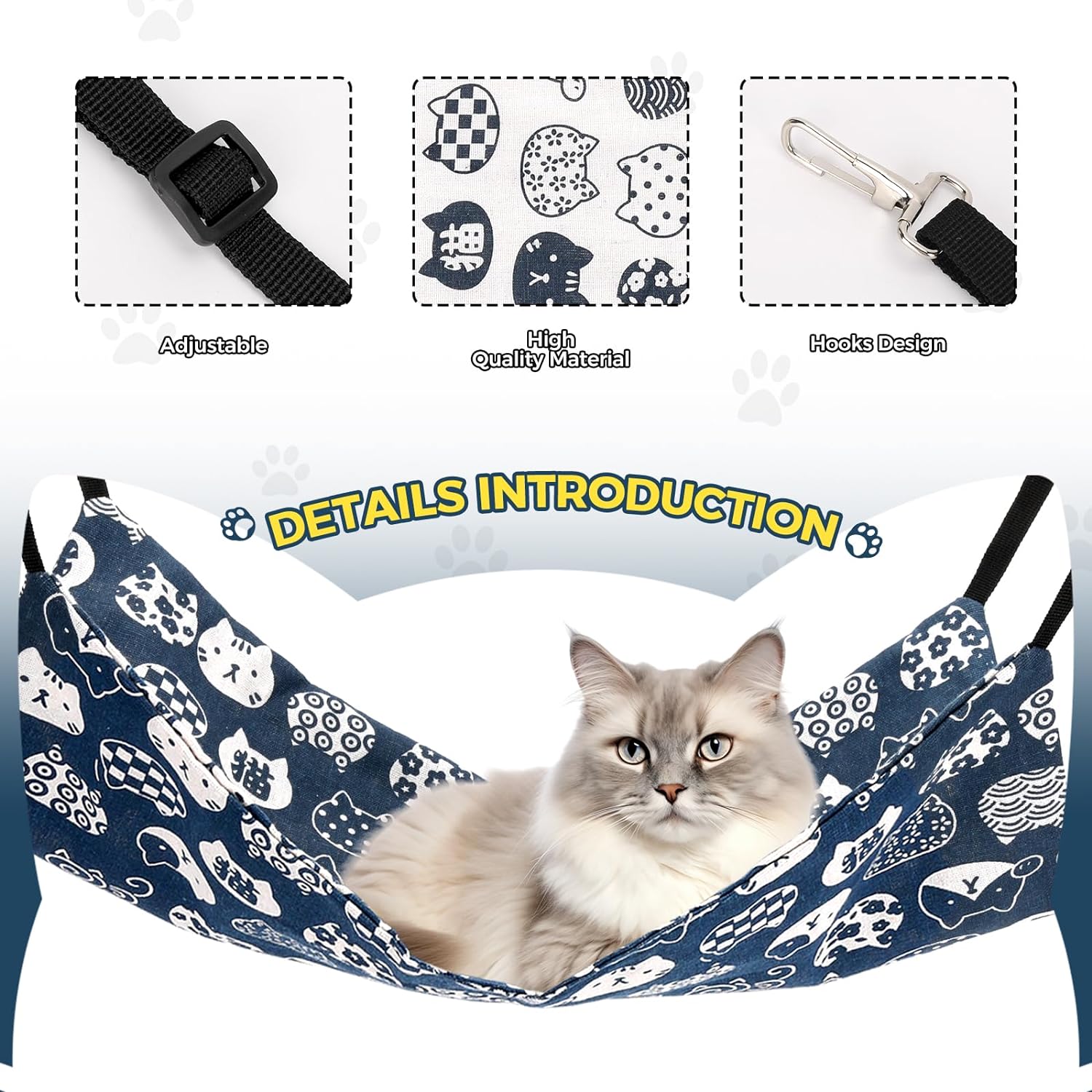Admaison Cat Hammock for Cage Hanging Reversible 2Pack,Pet Hammock Bed Adjustable,Soft Sleeping Hammock for Cats,Ferret,Puppy,Rabbits,Small Animals (M, CAT) - Image 2