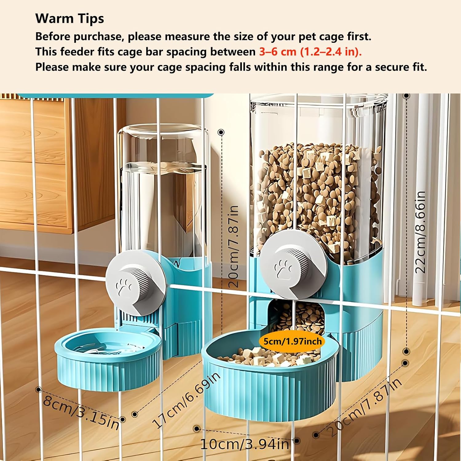 GPY Automatic Hanging Gravity Pet Feeder and Water Dispenser Set ,Automatic Rabbit Feeder and Dog Water Dispenser for Dogs Cats Pets Animals Large Capacity (Blue Water Feeder&Food Feeder) (Blue) - Image 2