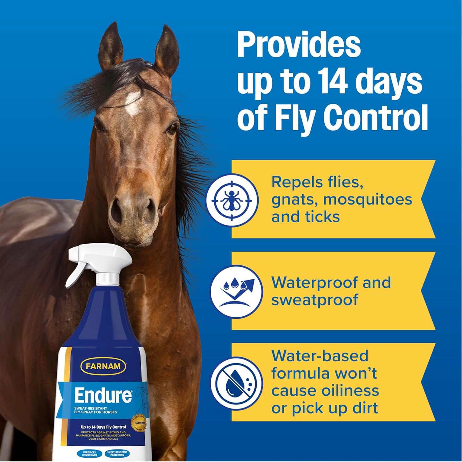 Farnam Endure Fly Spray for Horses - Long-Lasting Sweat-Resistant Fly Repellent, Repels Flies, Mosquitoes, Gnats and Ticks, Up to 14 Days Fly Control - 32 oz Spray - Image 5