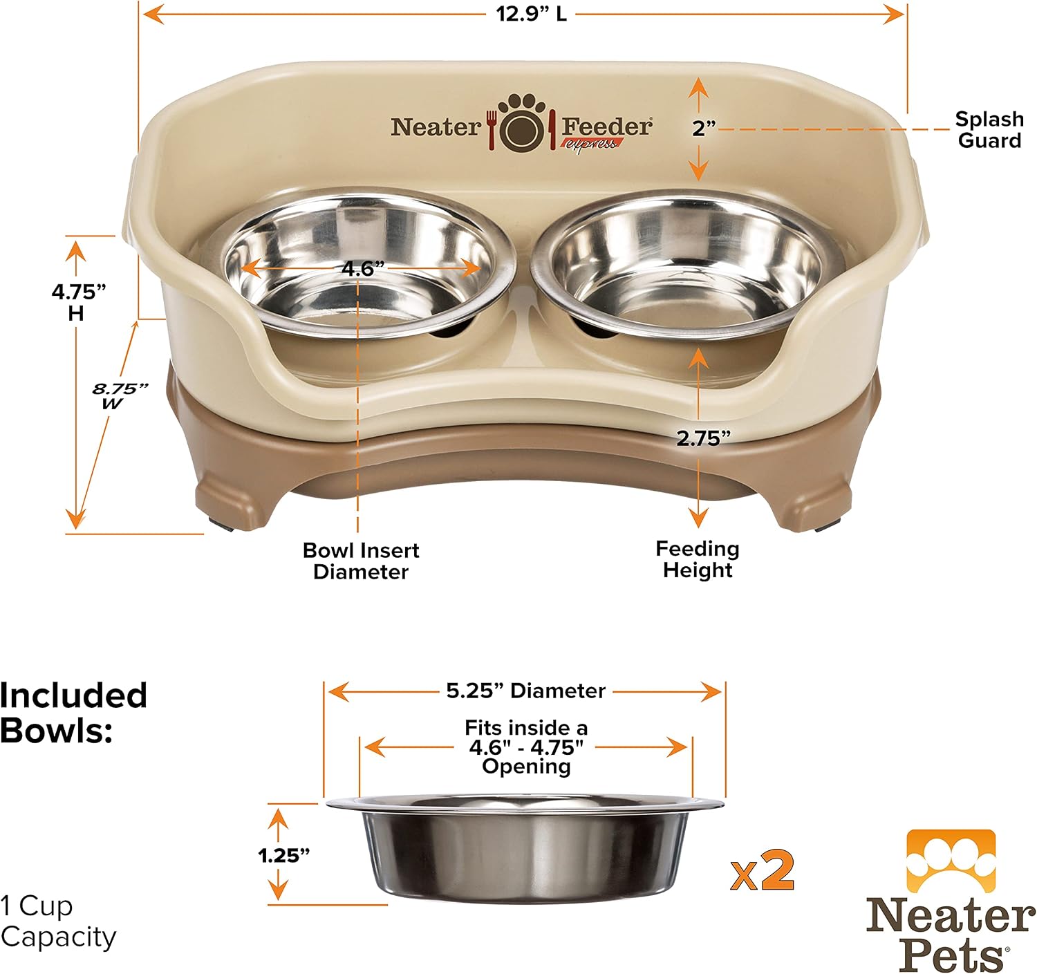 Neater Feeder Express Mess Proof Cat Bowls Elevated, No Spill Feeding Station, Stainless Steel Dishes for Food and Water, Raised Bowls for Indoor Cats, No Fatigue Whisker Friendly Dish, Cappuccino - Image 5