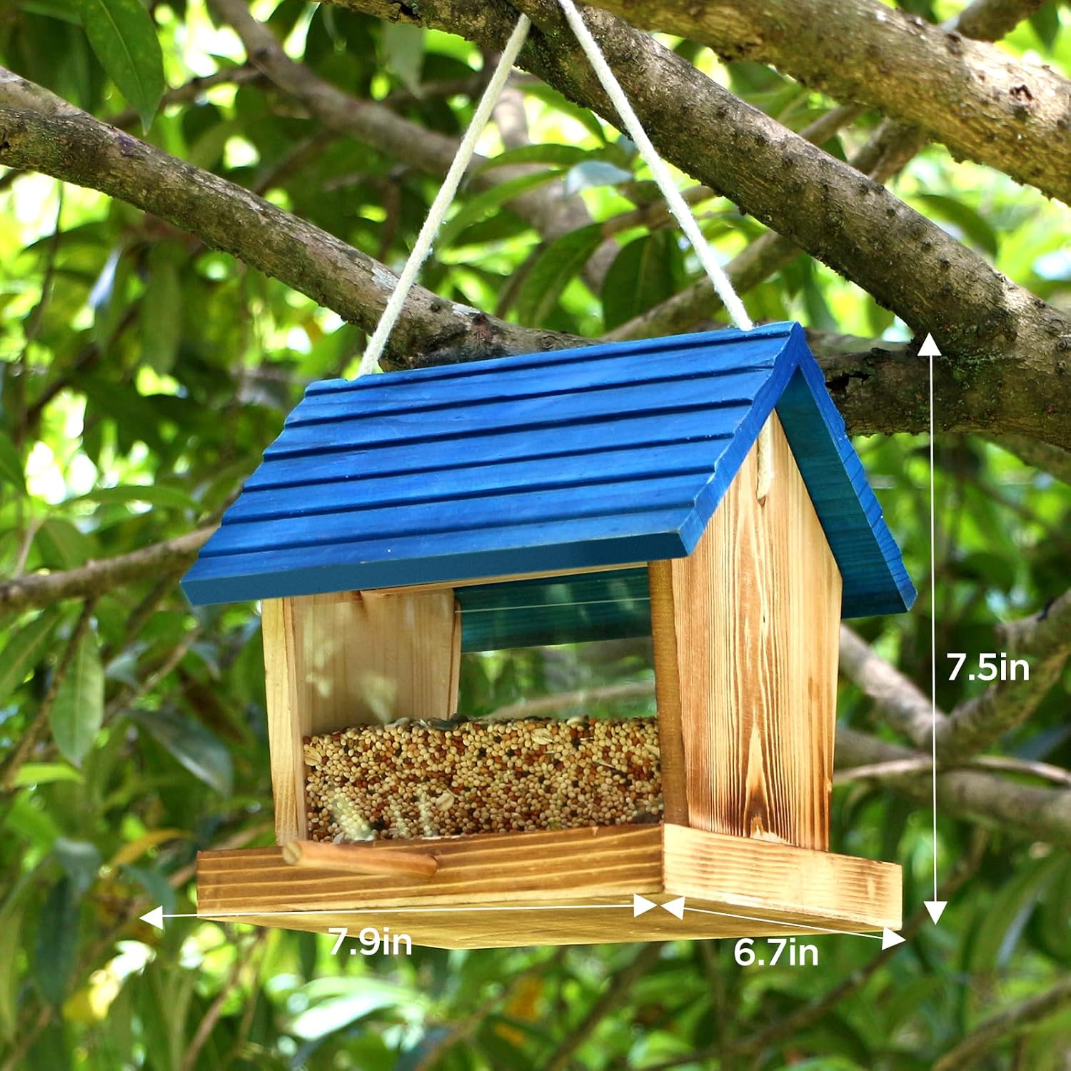 Cedar Wooden Bird Feeders for Outdoors Hanging– Large, Weatherproof Wild Bird House Feeder–Pre-Assembled, Hopper Design, Anti-Squirrel, Easy Fill for Cardinals, Bluebirds, Oriole & Finches - Image 2