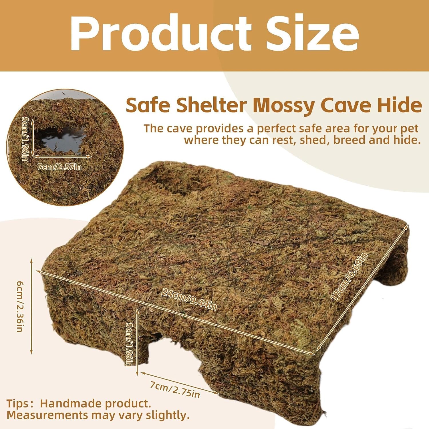 M Size Yellow Moss Cave Hide, Reptile Shelter for Gecko Snake | Moss-textured yellow finish, Supports shedding cycles, Handcrafted durability - Image 2