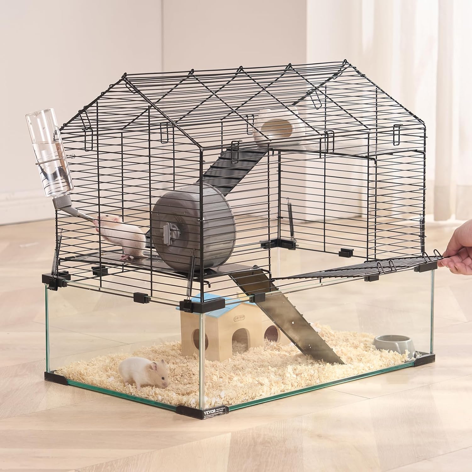 VEVOR Hamster Cage, 360° Viewing Transparent Hamster Habitats, Small Animal Cage, 22.8 x 15 x 21.3 in, Ventilated Pet Mouse Cages with Water Bottle, Portable Hamster House for Rats, Guinea Pigs - Image 8