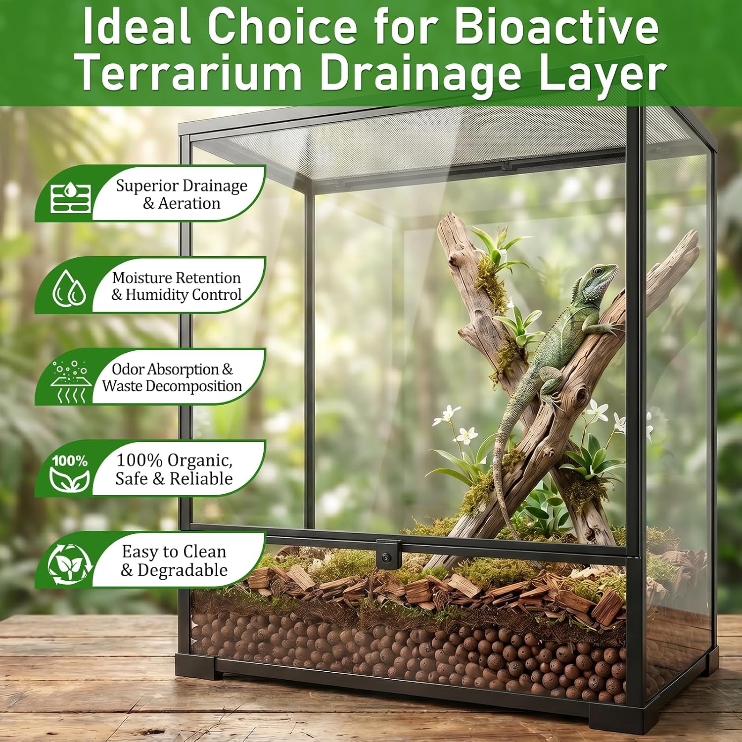 Riare 10LBS Expanded Clay Balls Terrarium Substrate for Reptiles - 100% Organic Lightweight Clay Pebbles Substrate Frogs False Bottom Substrate, Bioactive Terrarium Substrate for Drainage and Moisture - Image 3