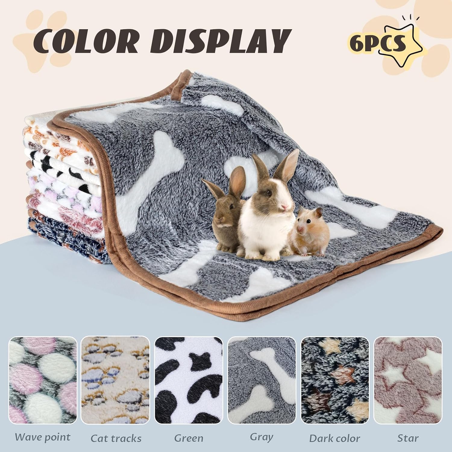 YedsIntu 6 Pcs Absorbent Guinea Pig Blankets Washable Small Animal Fleece Bedding Cage Liners Reusable Pet Pee Pad Sleep Mat Pad Cover for Hamster Ferret Rabbit Chinchilla Hedgehog (16"x24") - Image 2