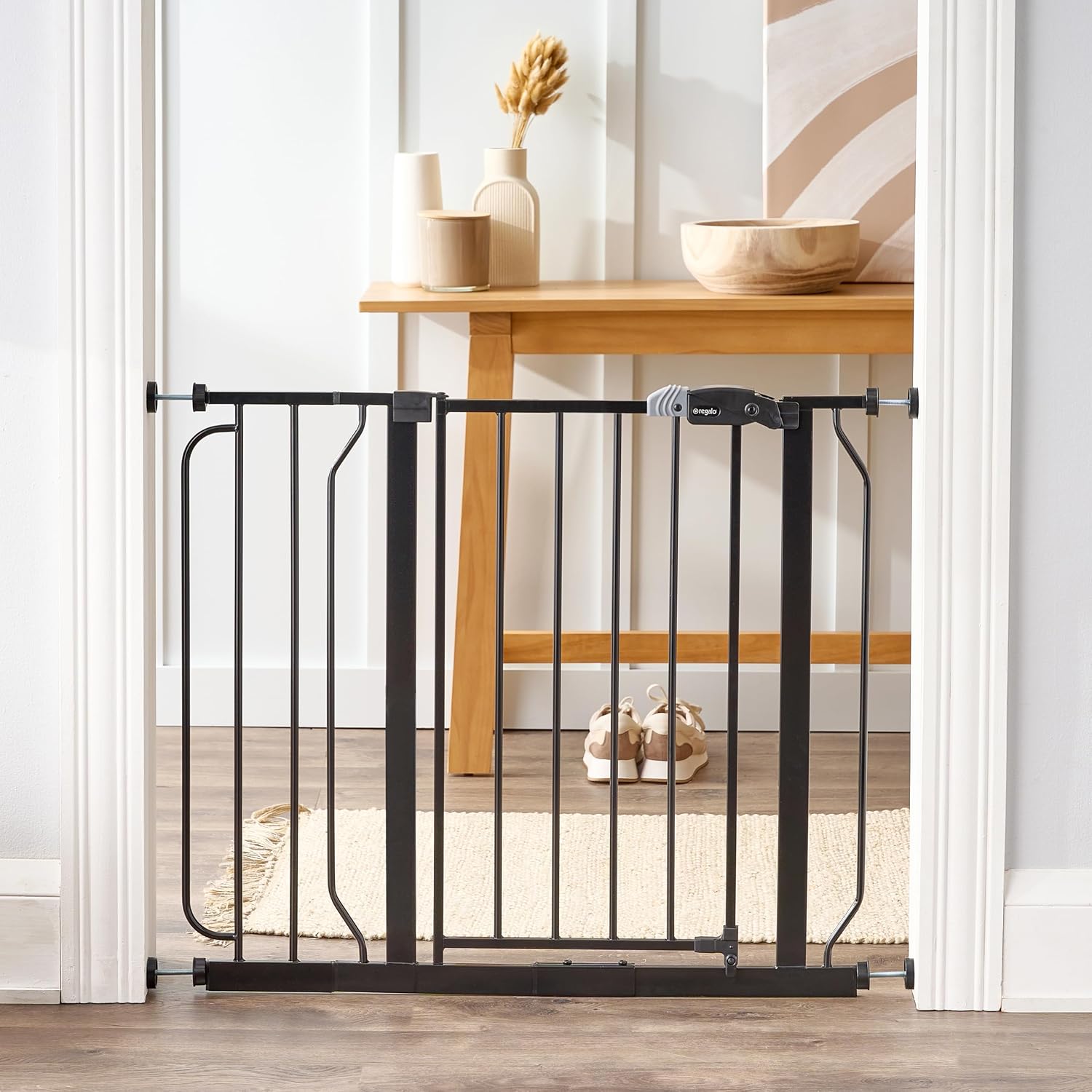 Regalo Safety 29-38.5" Baby Gate for Doorways & Bottom of Stairs, Pressure Mounted Baby Gate with Door for Babies, Toddlers & Pets, Tested & Safe for 30 Years, American Designed, American Owned, Black - Image 7