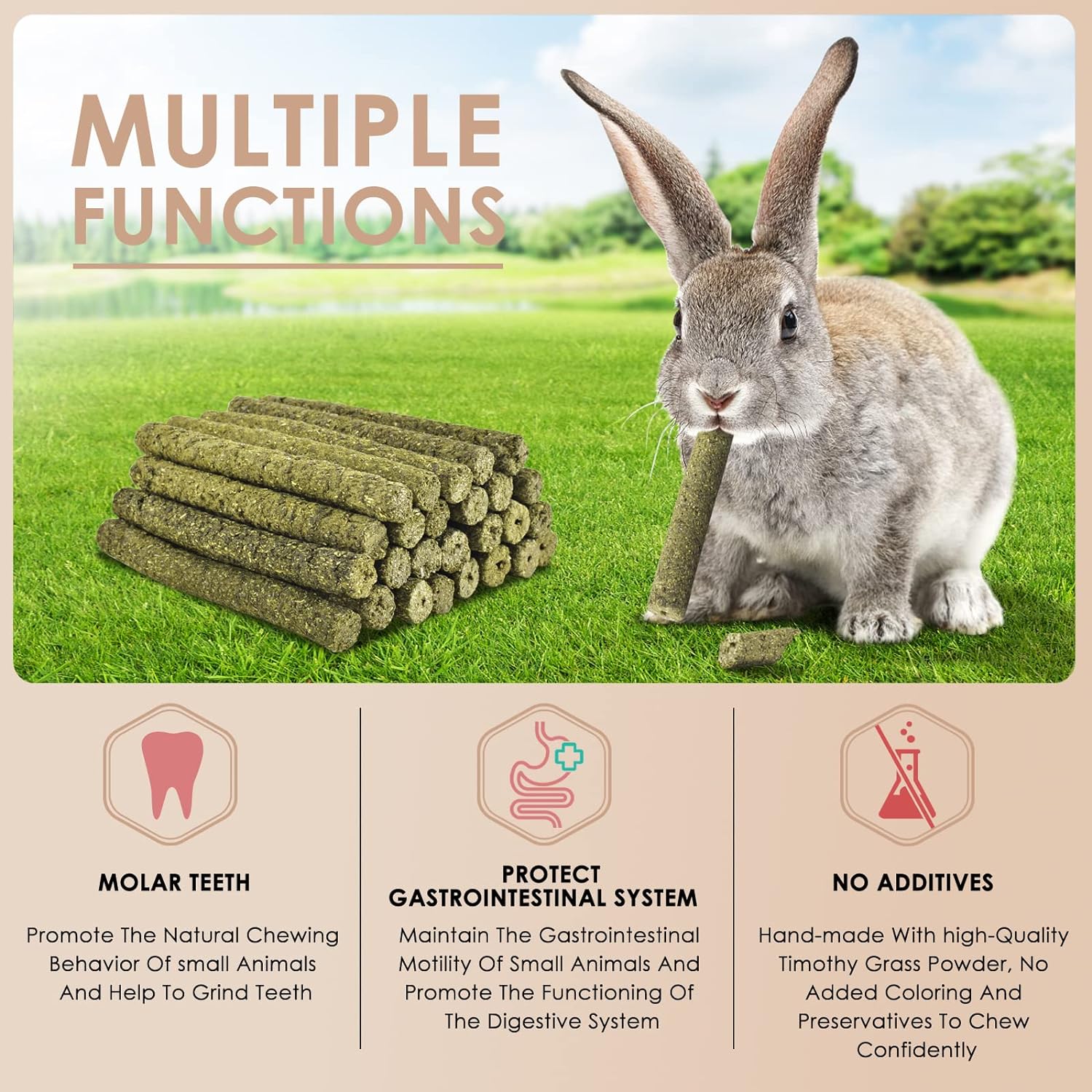 Bissap Timothy Hay Sticks for Rabbits 38PCS, Natural Timothy Grass Molar Teeth Stick Chew Toys for Bunnies Chinchillas Guinea Pigs Hamsters and Other Small Animals Treats - Image 3