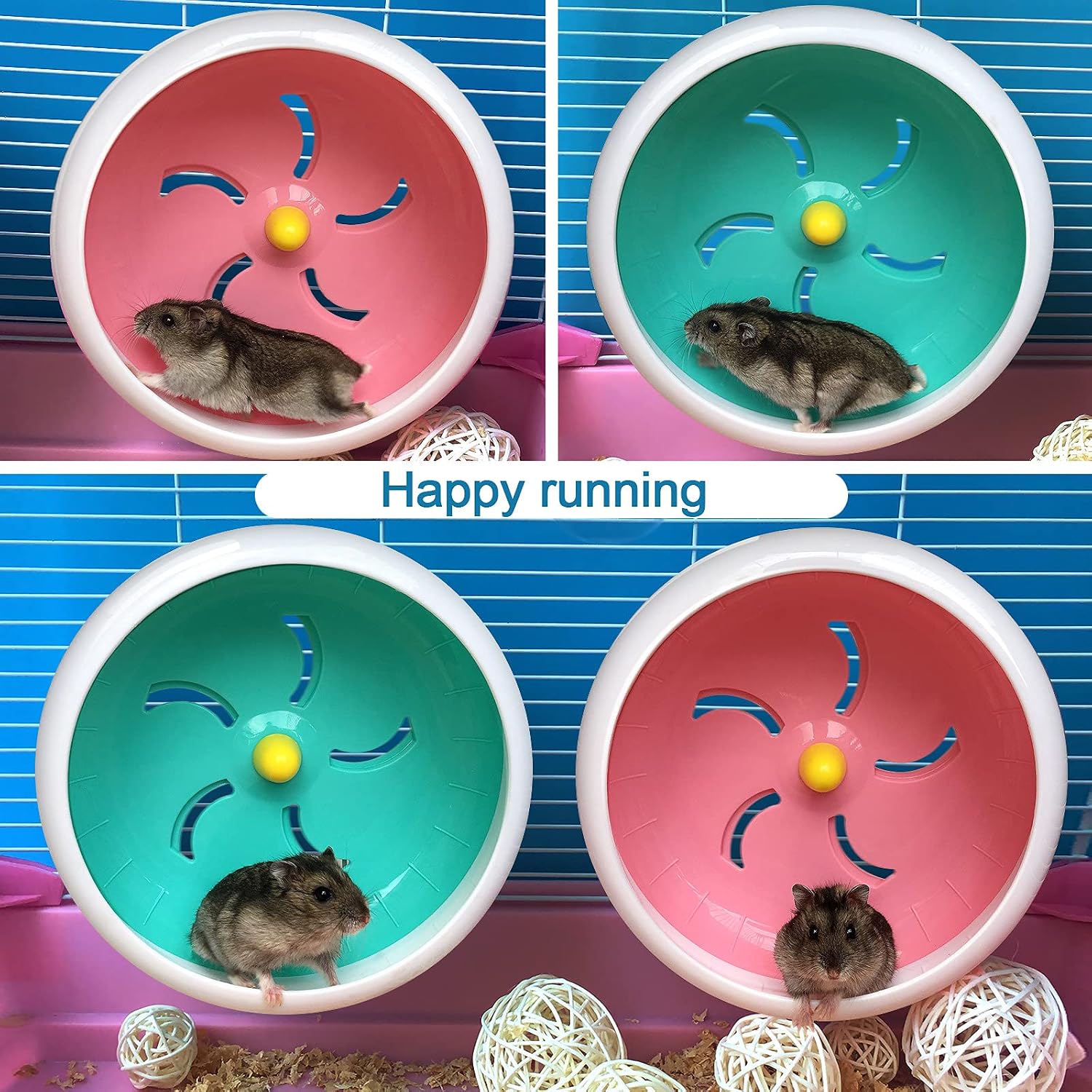lazYYzal Hamster Silent Wheel, Super-Silent Small Animal Exercise Wheel Accessories, Quiet Hamster Running Wheels with Adjustable Stand for Hamsters,Gerbils,Mice, Small Pet 7in (Blue A) - Image 2