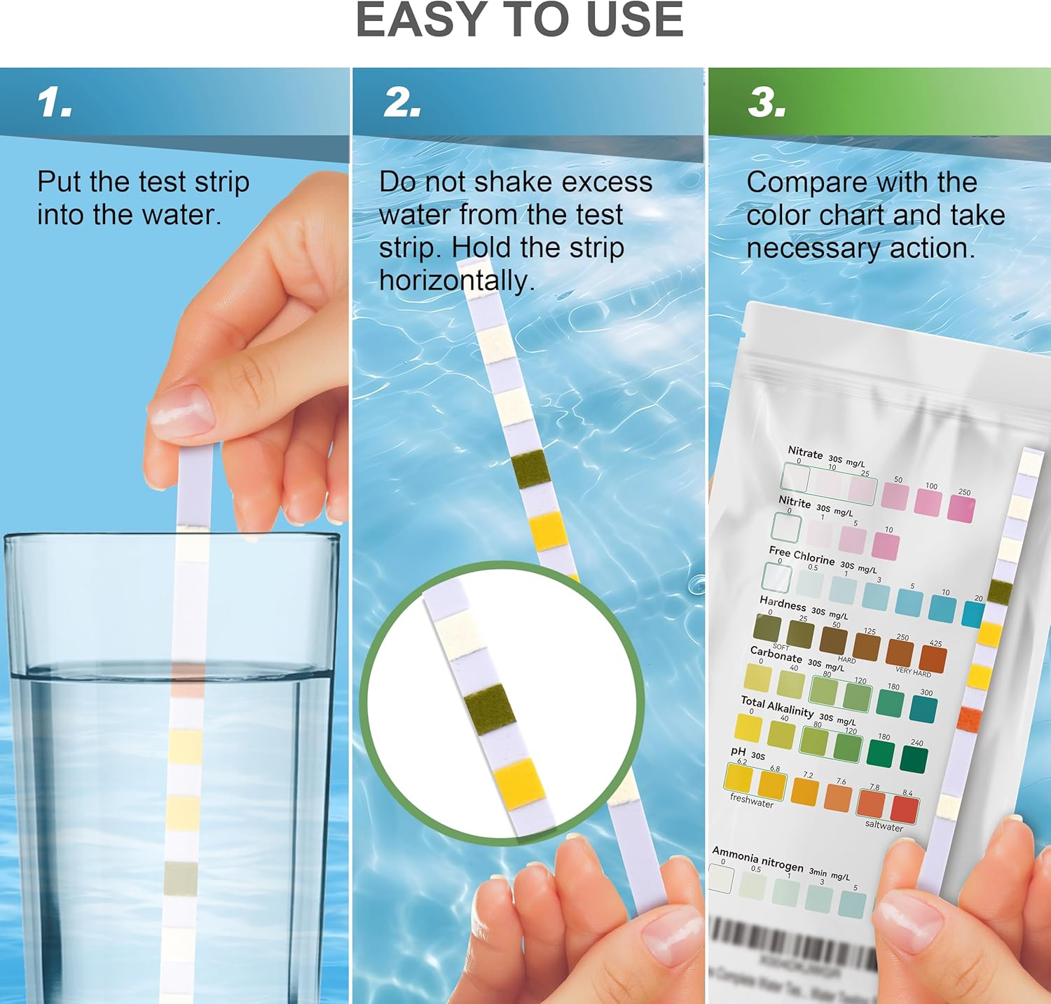 AAwipes Aquarium Ammonia Test Strips 8-in-1 |25 Strips | Quick & Accurate Water Testing Test pH, Ammonia, Alkalinity, Hardness, Chlorine, Nitrite, etc. (K02-25) - Image 5