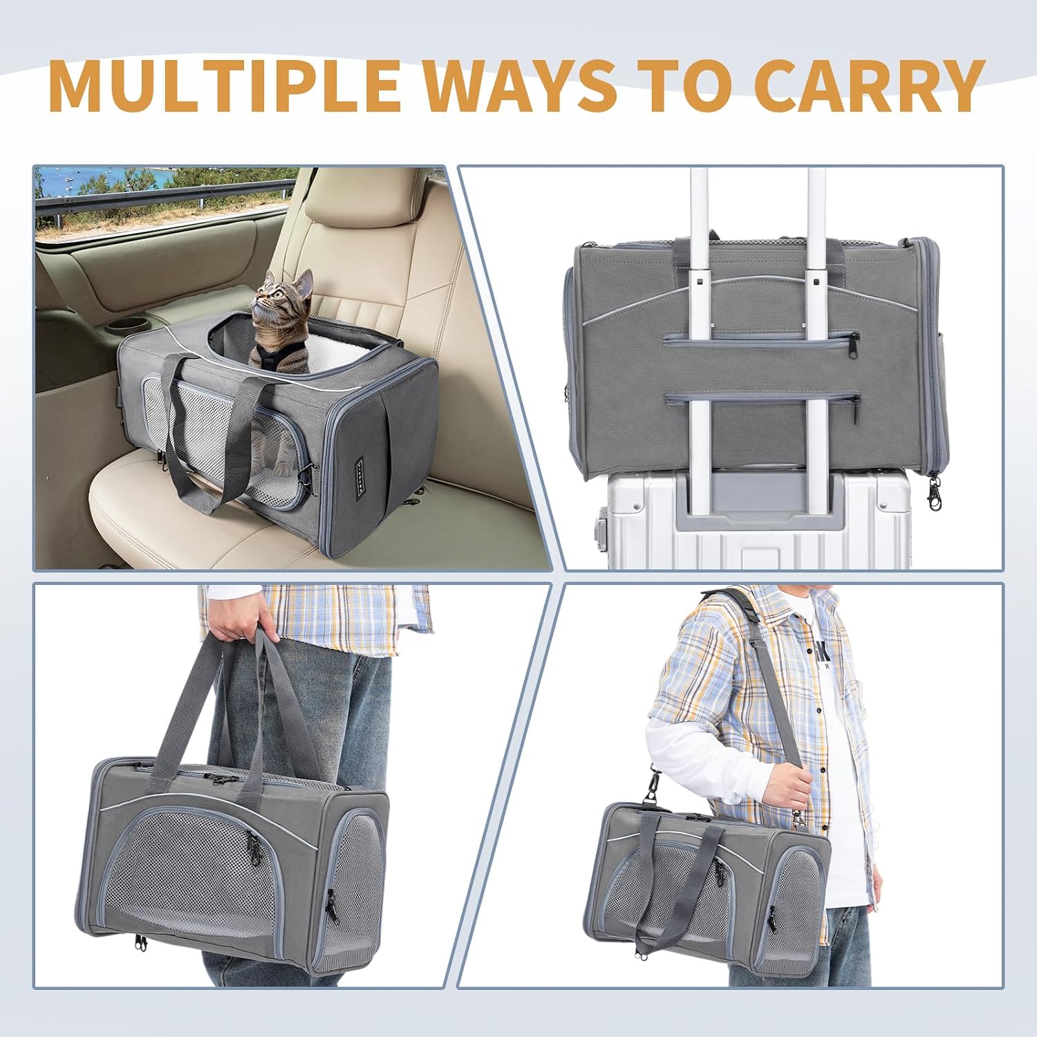 Petsfit Airline Approved Pet Carrier for Small Cats, 16.5x8.6x11 TSA Approved Carrier, with Removable Dual-Sided Padding (2-Way Placement) - Fits Under Most Airplane Seats, Escape Proof (Grey) - Image 6