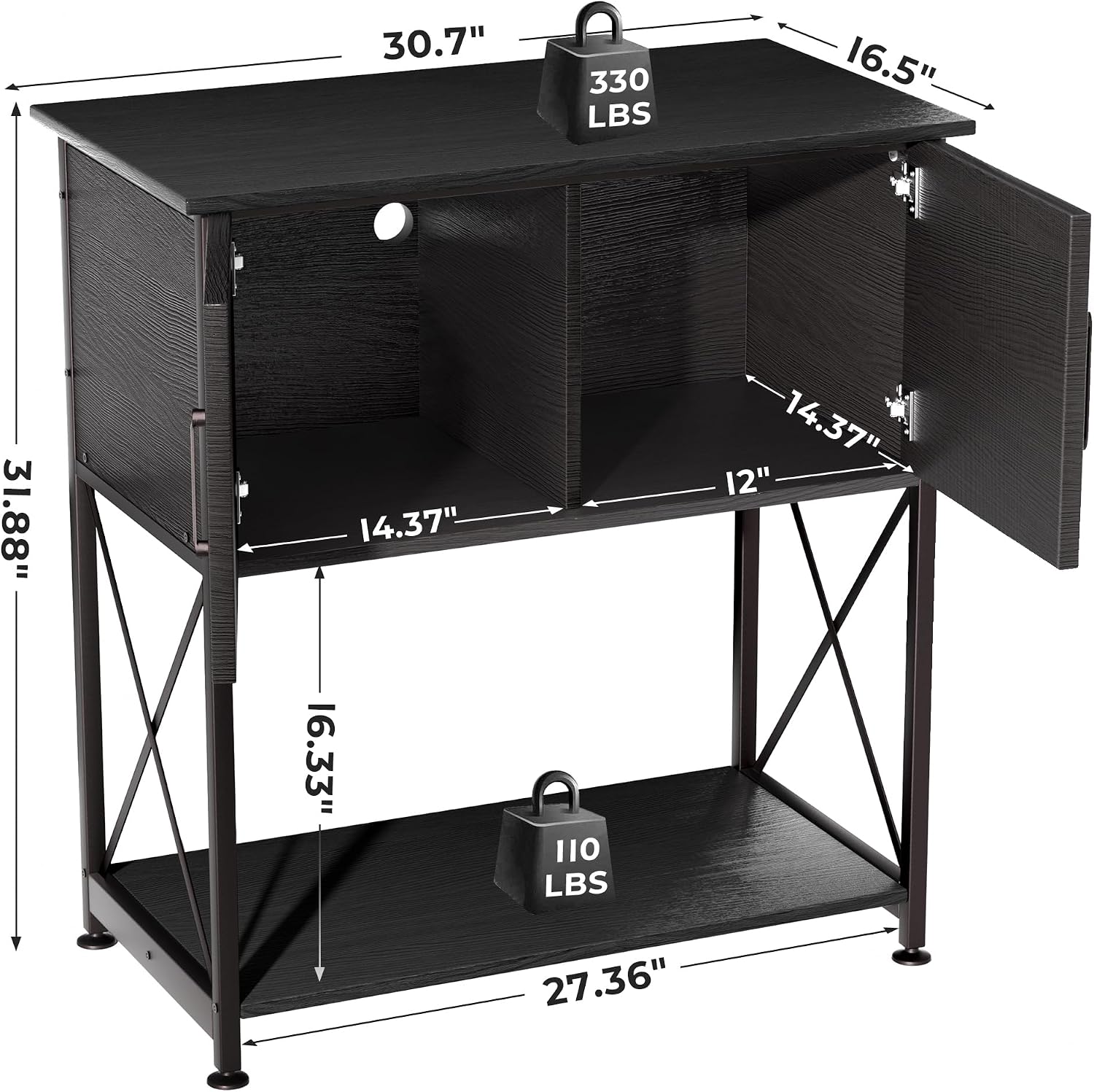 Herture 20-29 Gallon Aquarium Stand Metal Frame Fish Tank Stand with Cabinet Storage, for 20 Gallon Long Aquarium,30.7" L*16.5" W Tabletop,330LBS Capacity Black PG01YGB - Image 7