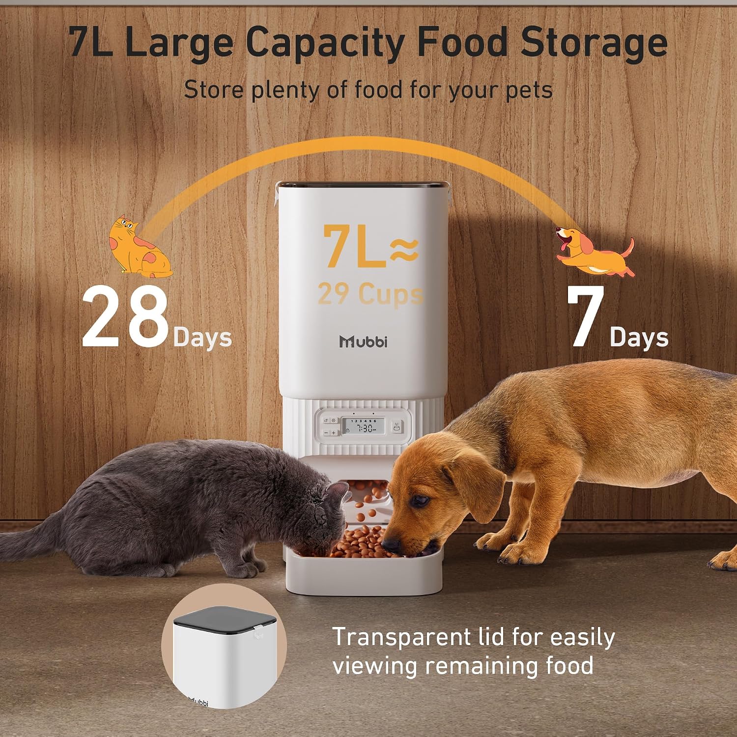 Automatic Cat Feeder - 7L/29 Cups Cat Food Dispenser with Desiccant Bag, 1–6 Meals, Ideal for 2–15mm Dry Food, Auto Pet Feeder with Dual Power Supply, Automatic Dog Feeder for Small Medium Breed - Image 2