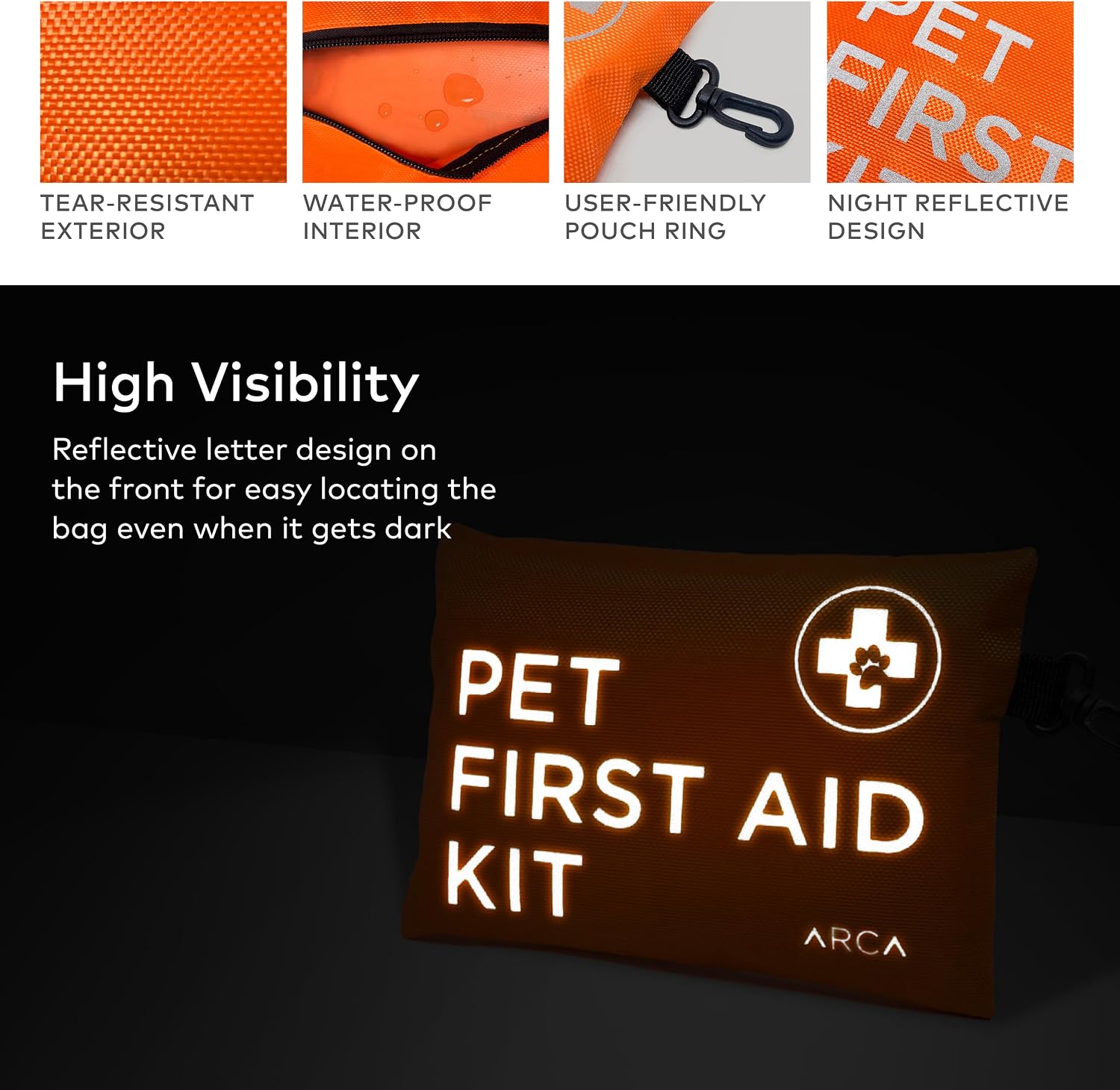 ARCA PET Dog First Aid Kit - Pet Emergency Kit - Water Resistant High Visibility Reflective First Aid Pouch Dog Camping Essentials for Hiking, Backpacking, Sports, Hunting - Image 3
