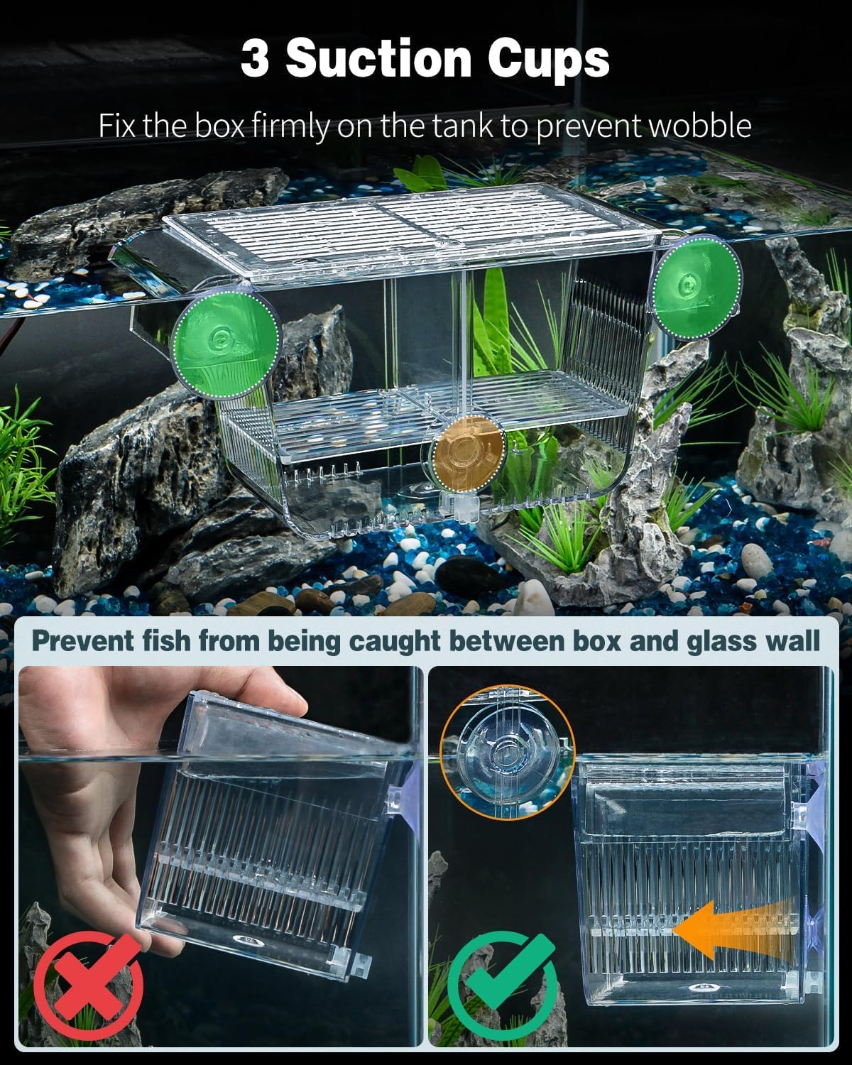 Pawfly Aquarium Fish Breeding Box, Fish Tank Hatchery Incubator with 6 Suction Cups Acrylic Hatching Box for Baby Fish Shrimp Betta Medium Acclimation Isolation Box - Image 2