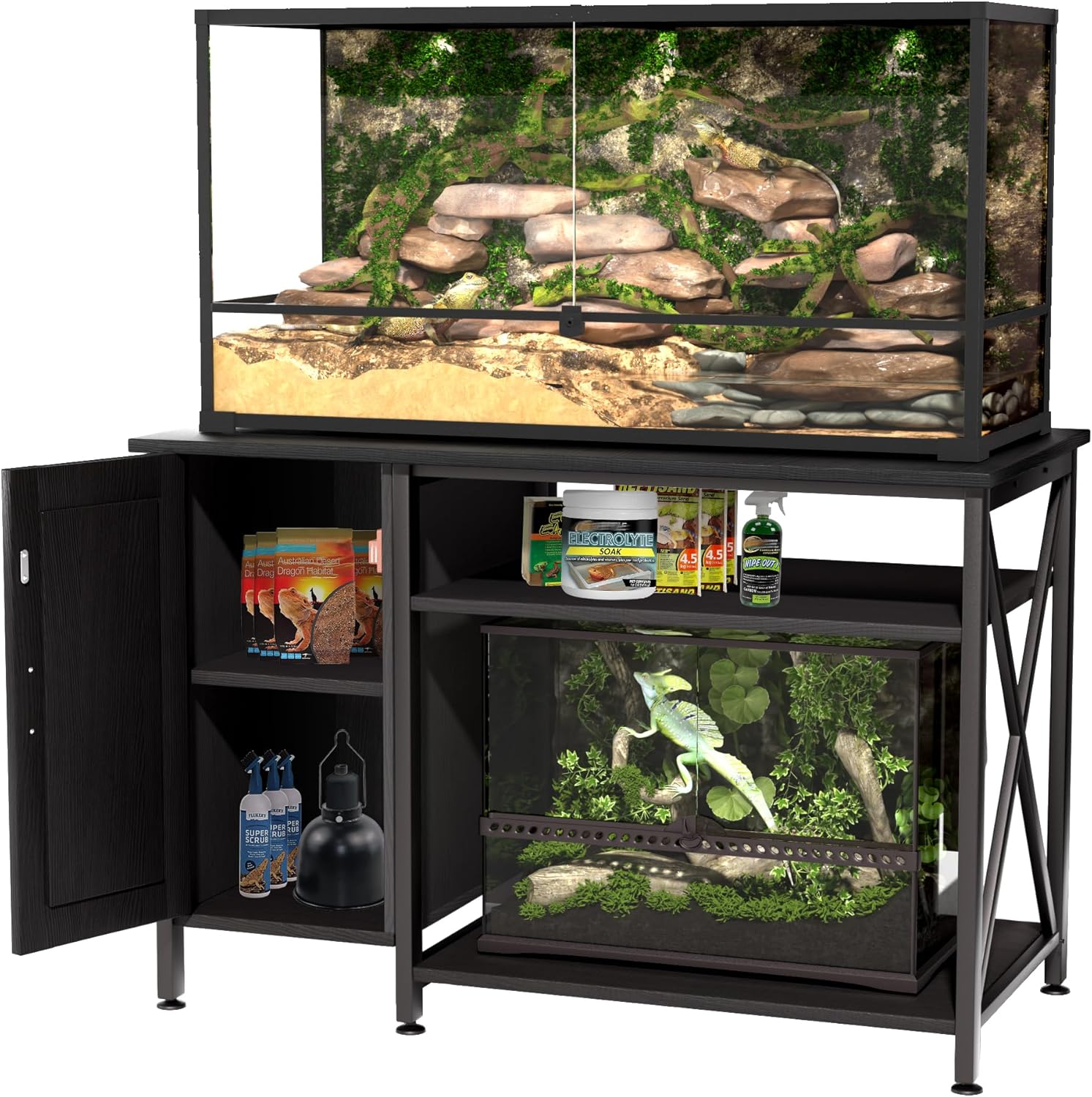 Herture 120 Gallon Reptile Tank Stand, 4x2x2 Reptile Enclosure Stand, with Storage Cabinet and Power Outlet, for Bearded Dragons, Snakes, Lizard Terrarium Black PG08XYB - Image 2