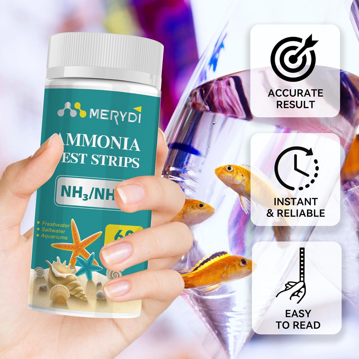 Ammonia Test Strips,60 Strips Aquarium Test Kit for Fish Tanks & Ponds | Quick & Accurate Freshwater SaltWater Aquariums Testing Strips - Image 5
