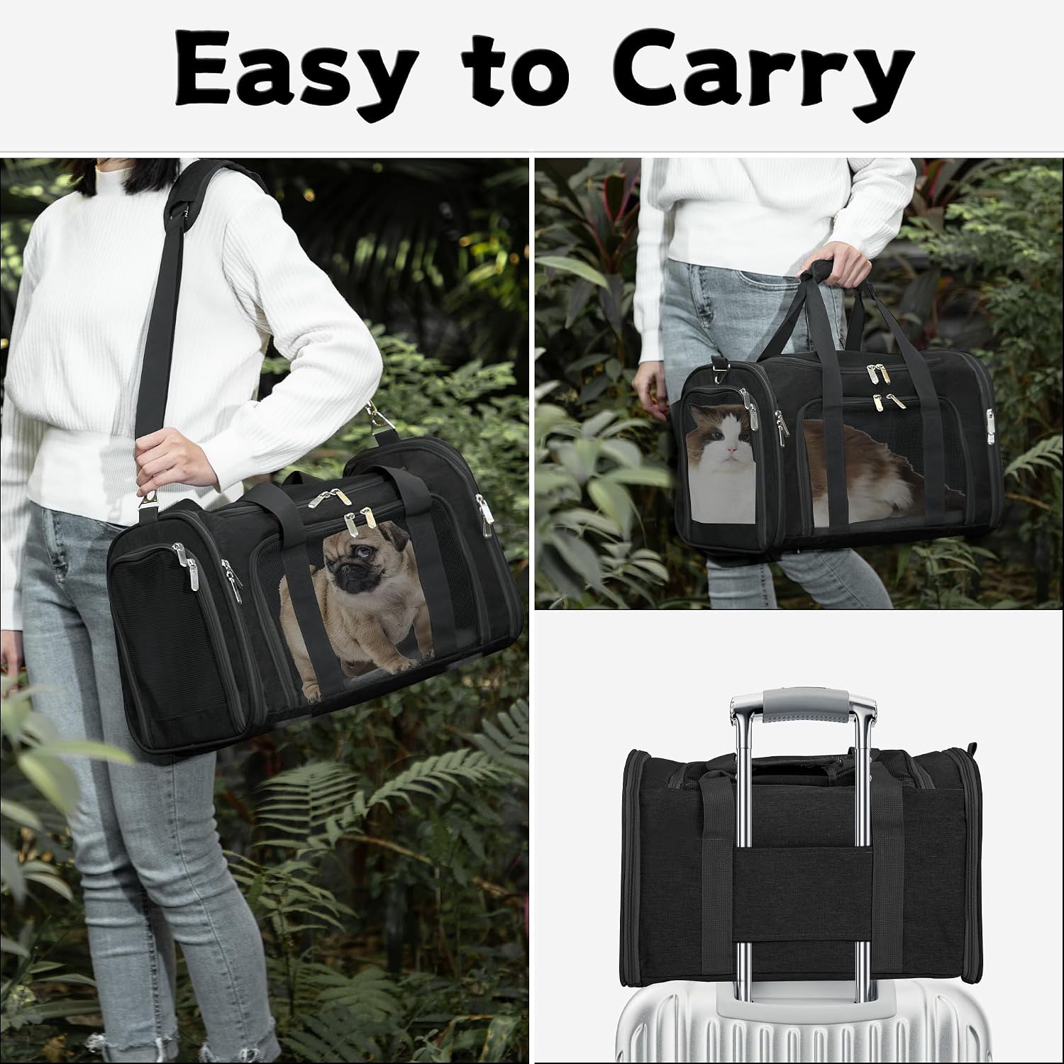 Soft-Sided Cat/Dog/Pet Carrier, Collapsible Pets Travel Carriers for Big Cats/Small Dogs with Shoulder Strap & Removable Mat, Mesh Puppy Carry Bag, Up to 16 Lbs, TSA Airline Approved(Black) - Image 6