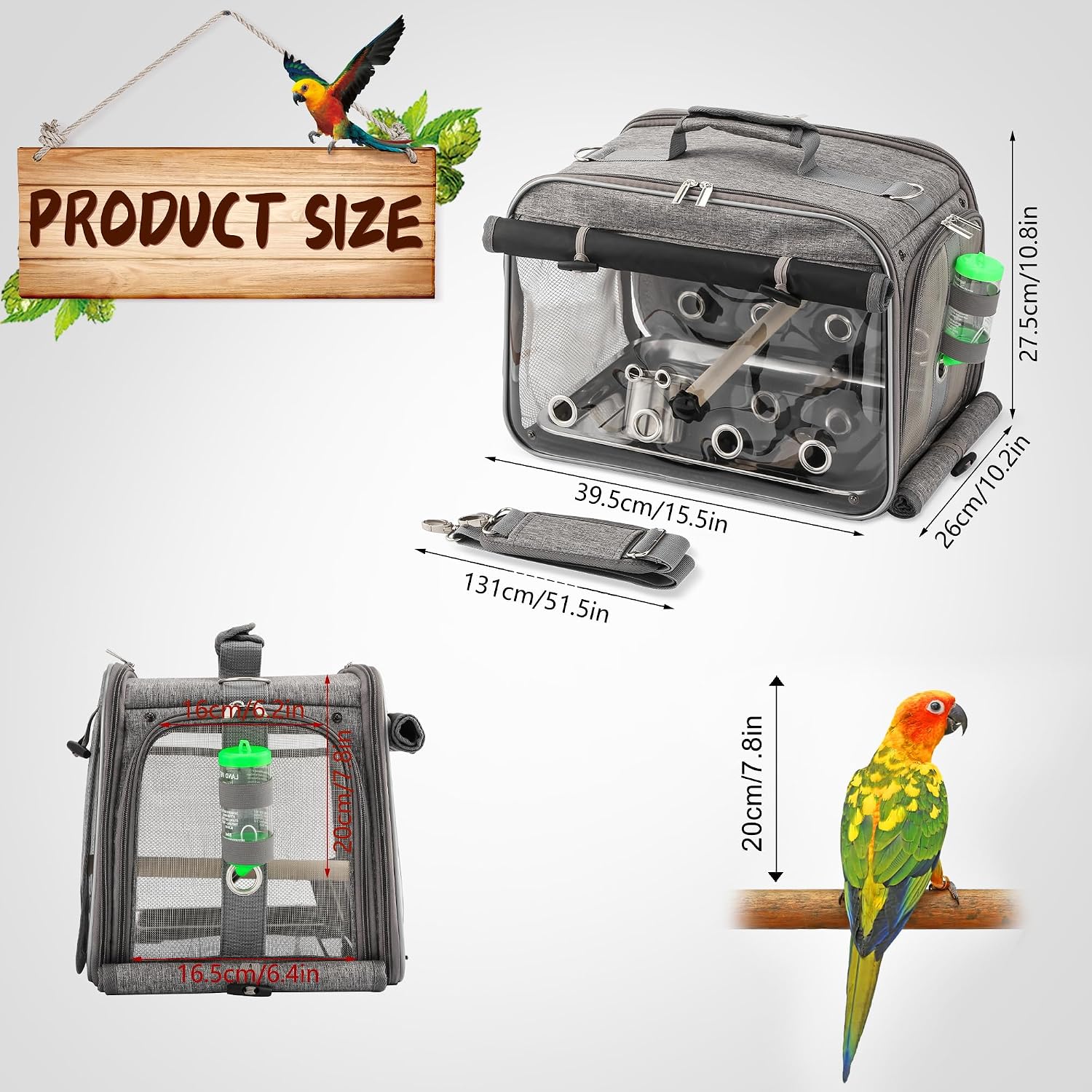 Bird Carrier Airline Approved, Bird Travel Cage with Indestructible Stainless Steel Mesh, Bird Travel Bag Lightweight and Portable with Water Bottle and Bowl - Image 6