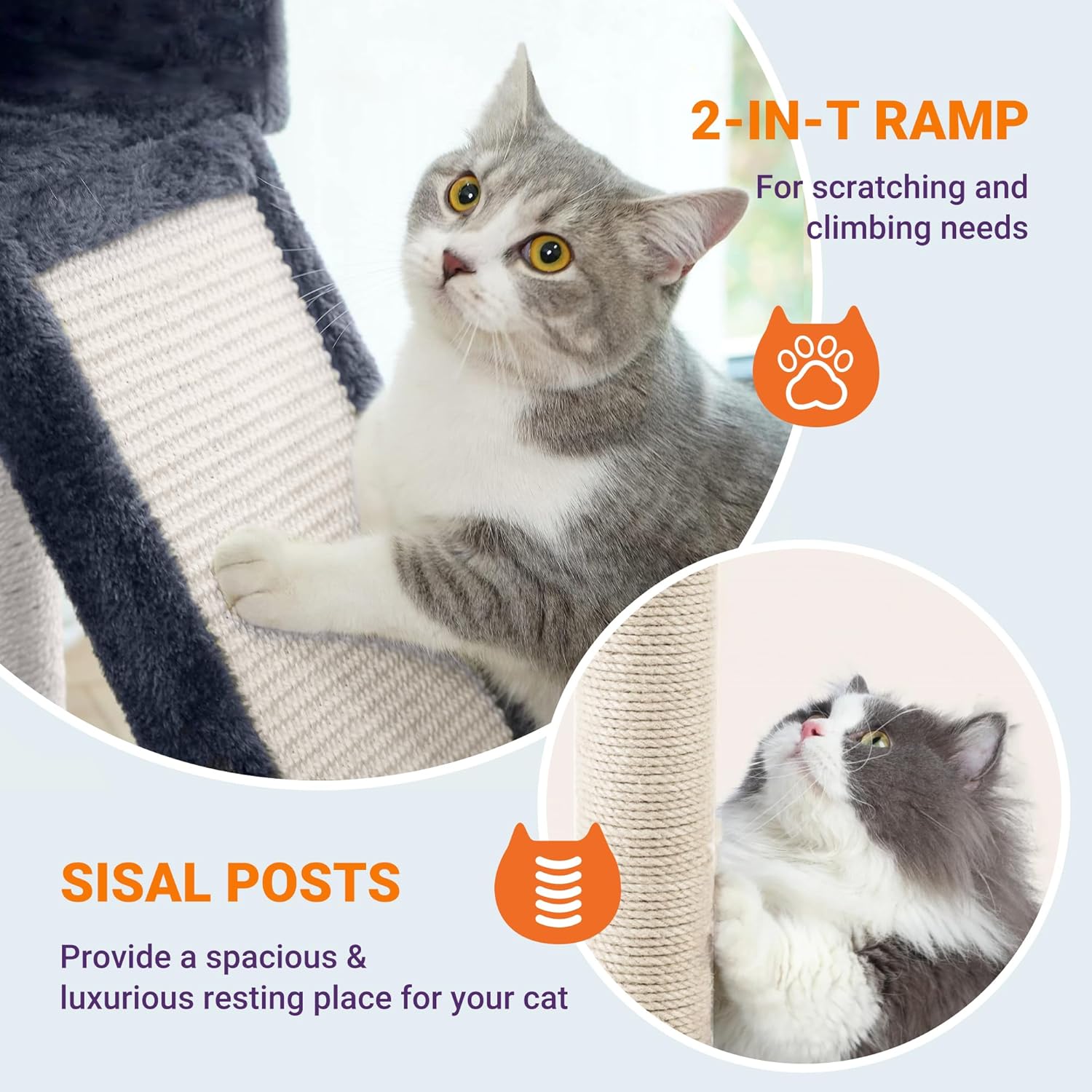 Allewie 81 Inches Tall Cat Tree/Multi-Level Large Climbing Tree House and Towers for Big Feline/Condo and Hammock/Scratching Post/Wide Base/Dark Grey - Image 5
