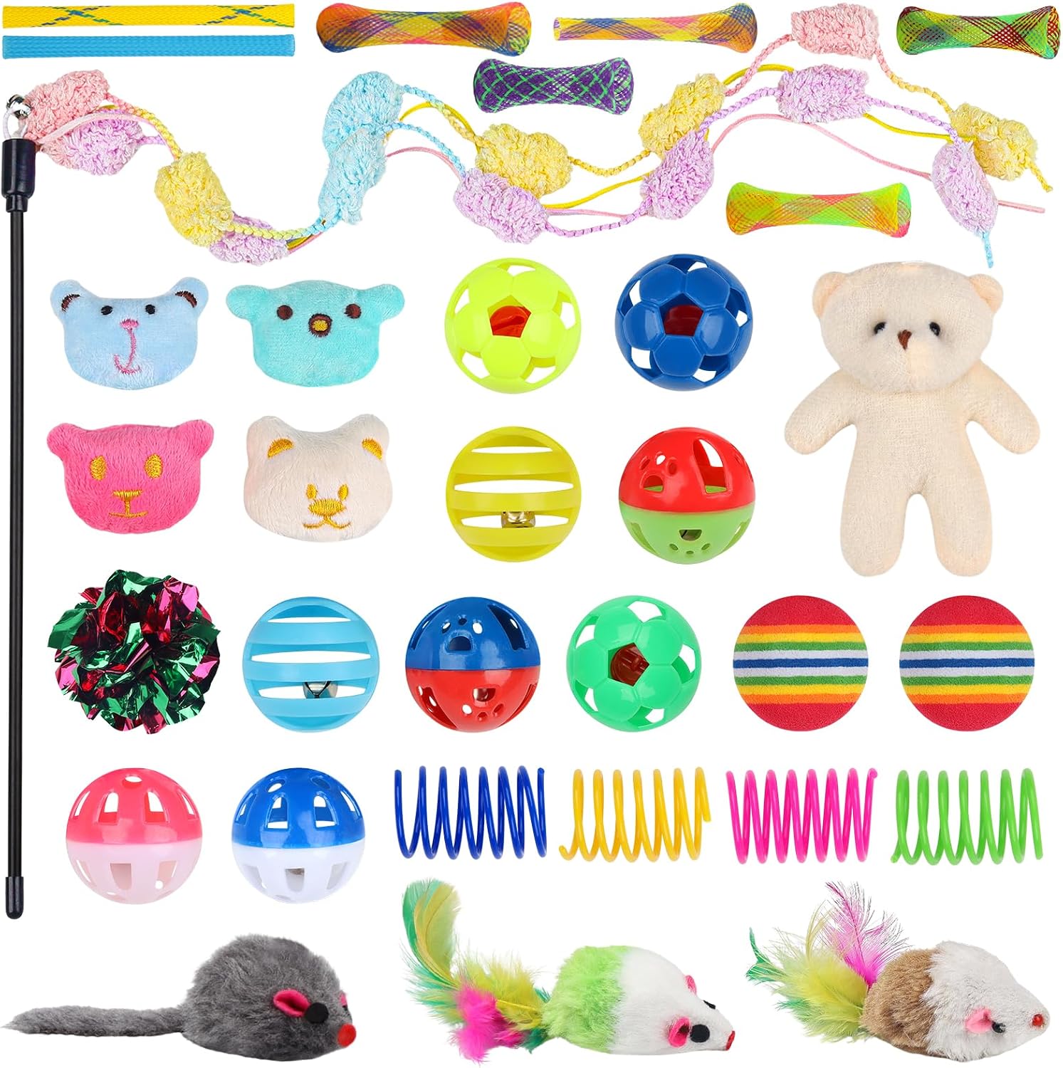 QUOZUO 30 Pcs Cat Toy Kitten Toys Set, Interactive Cat Toy Wand Cat Springs Ball Toy with Bells, Cat Toys for Bored Indoor Cats, Gift Box Styles - Image 2
