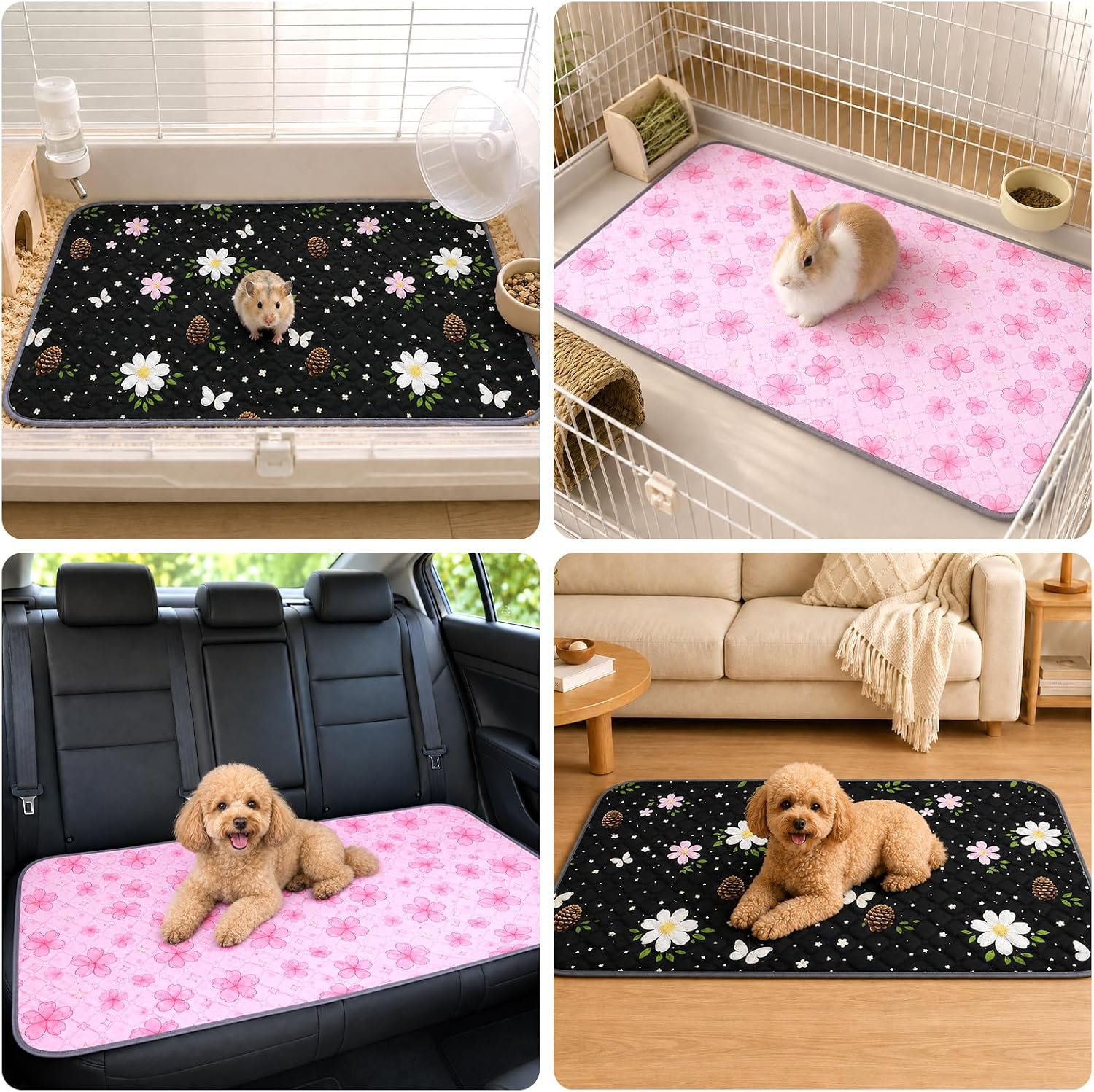 Guinea Pig Cage Liner 2 Pack Super Absorbent Washable Guinea Pig Pee Pads Waterproof Reusable Anti Slip Bedding Pee Pad Mat for Rabbit Bunny Rat Cat (Flowers, 28" x 14" (2 Pack)) - Image 6