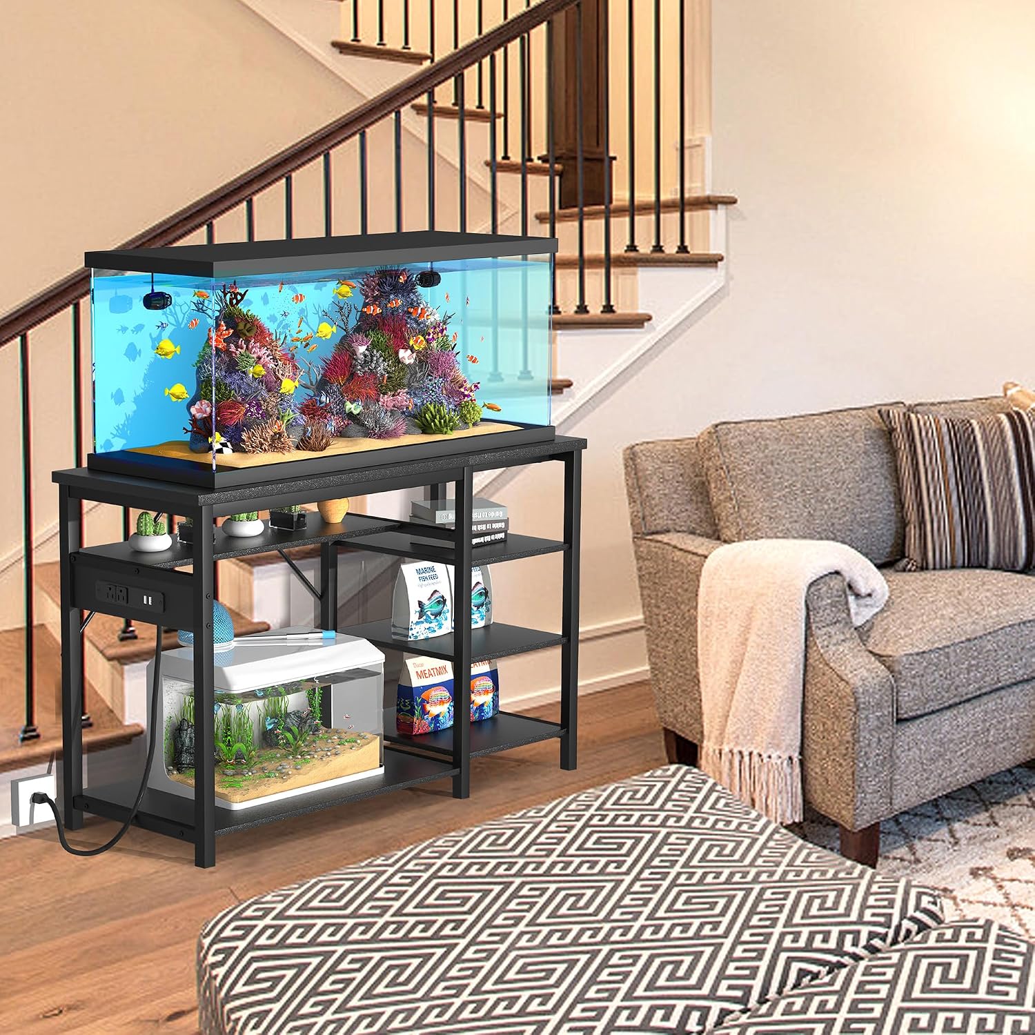 GRLEAF 20-40 Gallon Aquarium Stand: 800LB Capacity, Built-In Power Outlets, 3-Tier Shelves for Fish Tank Accessories Storage, Heavy-Duty Steel/Wood Hybrid for Fish & Reptile Tanks | Excludes Tank - Image 3