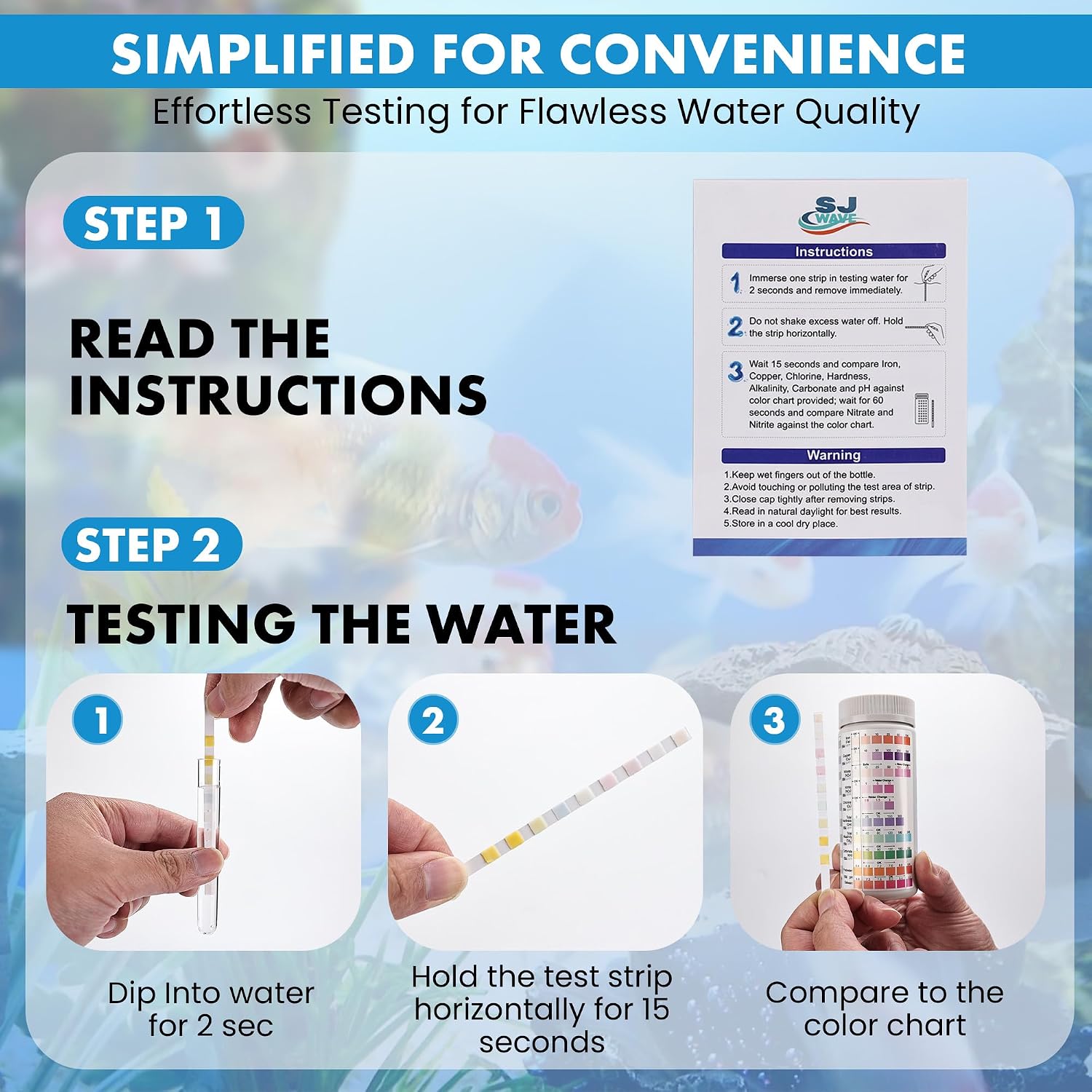 10 in 1 - Aquarium Test Strips | 100 Fast & Accurate Strips | Fish Tank Aquariums Water Test Kit & ebook | Aquarium Thermometer | Fish Tank Water Testing Kit for Fresh & Saltwater | Versatile Usage - Image 5