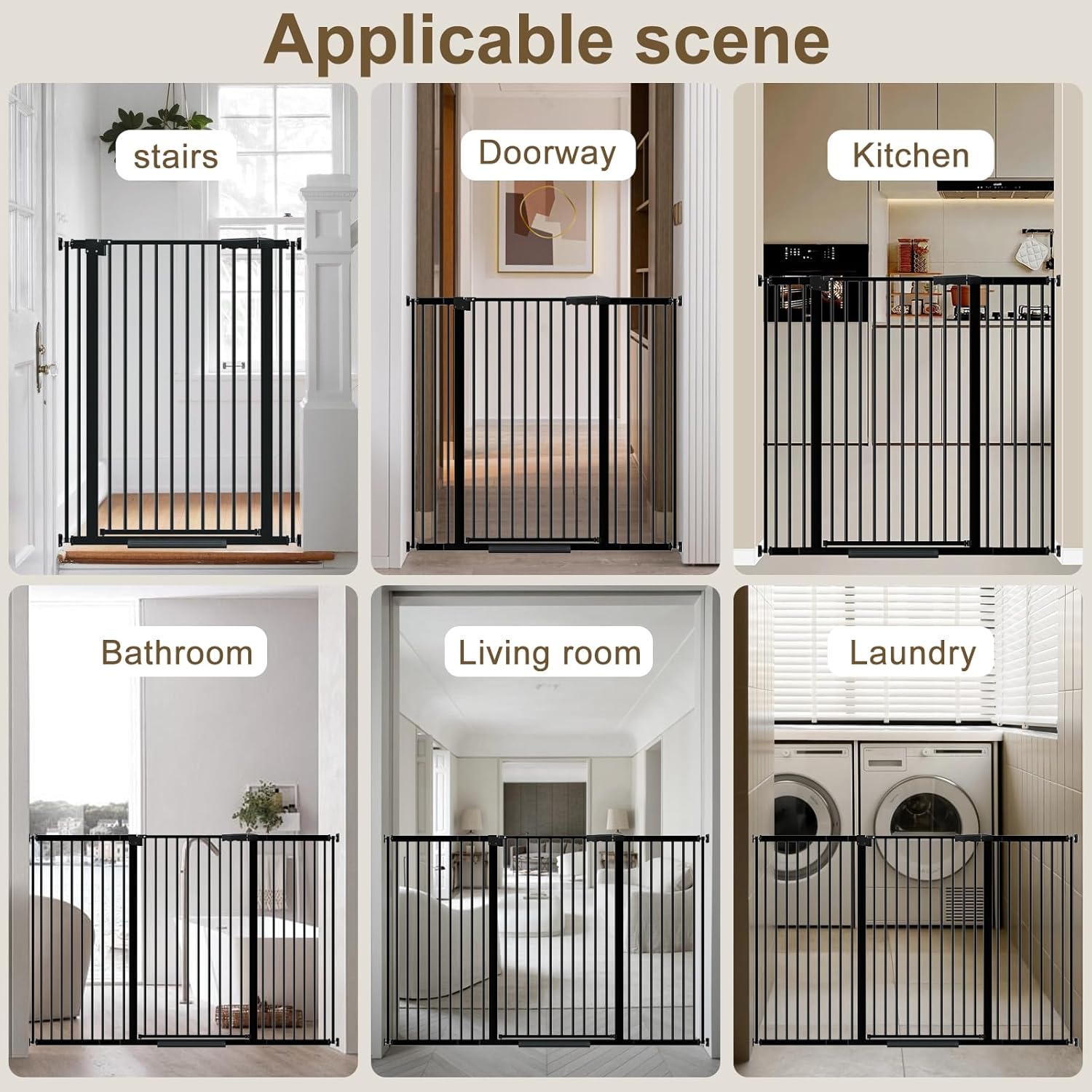 WAOWAO 40.55" Extra Tall 1.37" Ultra Narrow Spacing 53.74-61.61" Extra Wide Dogs Pets Baby Gate Safety Indoor Puppy Pressure Mounted Gate No Drill Black Metal for Stairs,Doorways,Kitchen,Hallway - Image 6