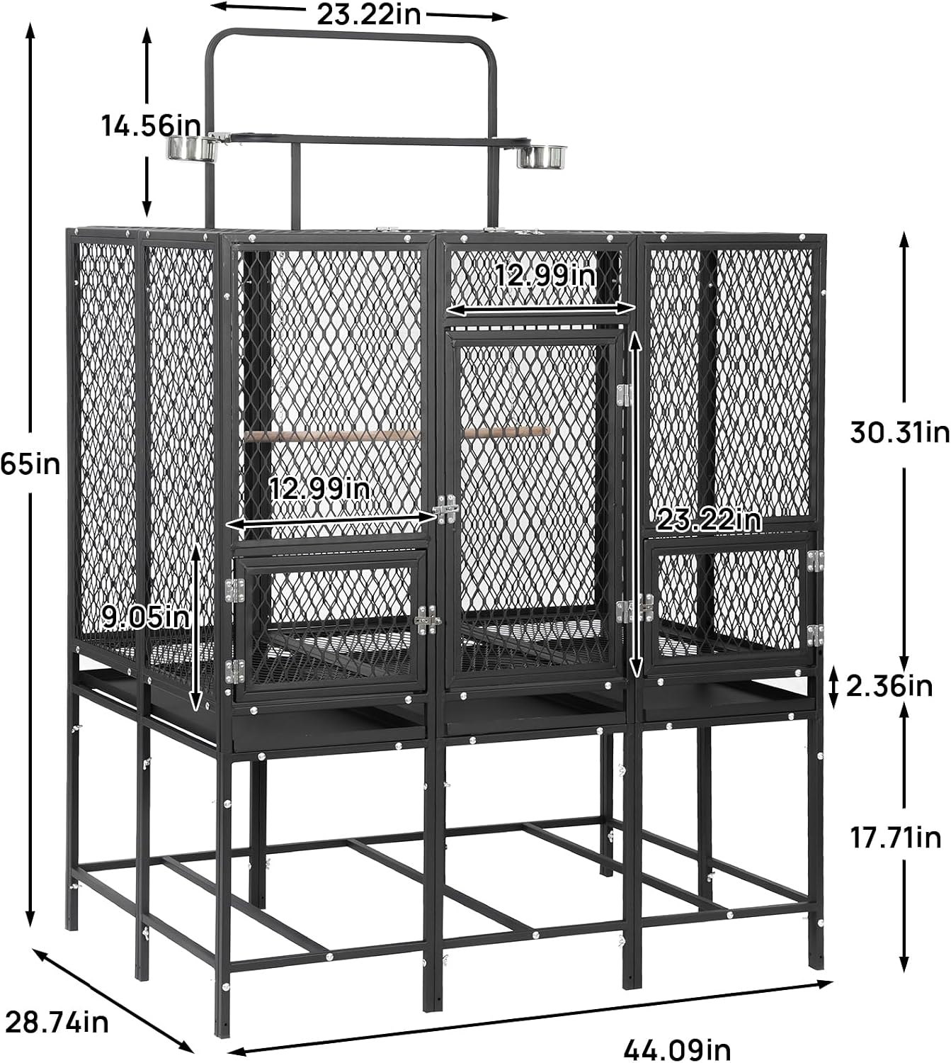 44" Carbon Steel Bird Flight Cage Detachable Playtop Indoor Outdoor | Heavy Duty Carbon Steel Flight Cage for Cockatiels, Parakeets, Conures & Lovebirds (Indoor & Outdoor Use) - Image 2