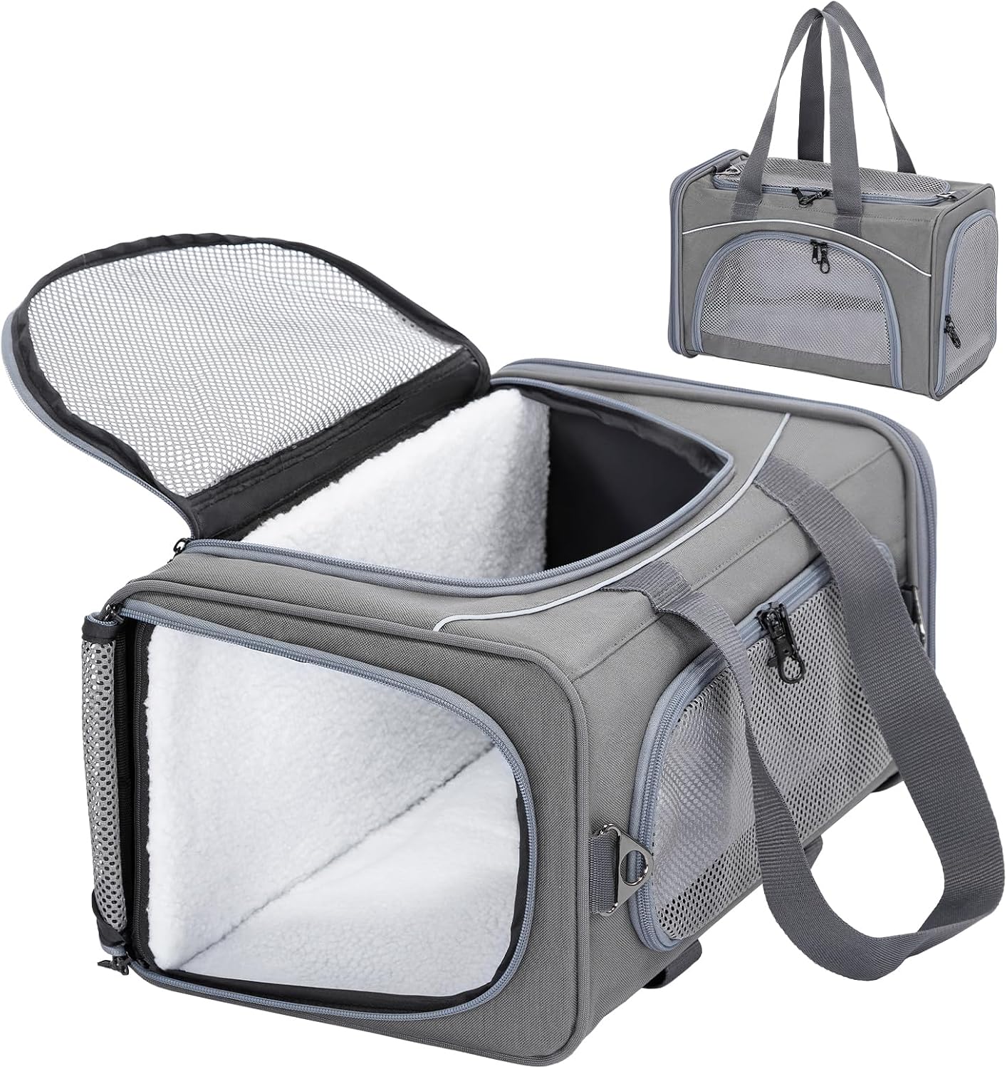 Petsfit Airline Approved Pet Carrier for Small Cats, 16.5x8.6x11 TSA Approved Carrier, with Removable Dual-Sided Padding (2-Way Placement) - Fits Under Most Airplane Seats, Escape Proof (Grey)