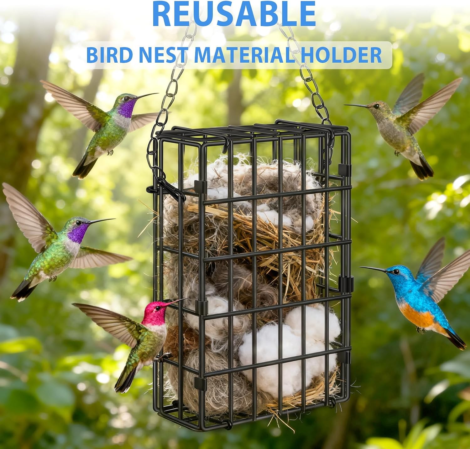 Harhana Reusable Metal Bird Nest Material Holder - Holds Cotton, Twigs & Pet Fur for 5 Bird Families - Image 2