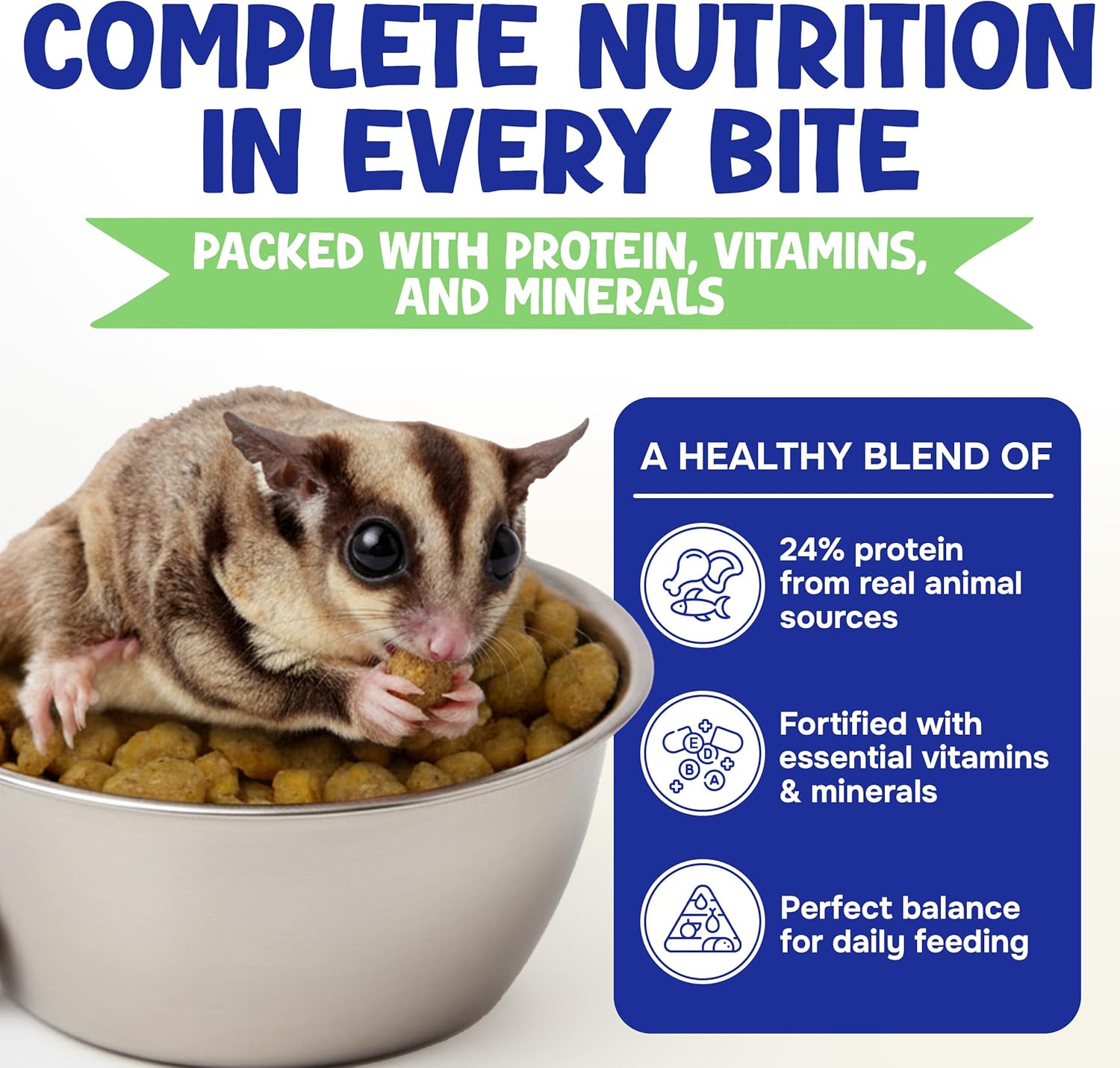 Happy Glider Premium Sugar Glider Food - High Protein, Calcium, Vitamins and Minerals, Complete Nutrition for Small Animals and Exotic Pets, 2 Months Supply - Fruity, 1.5 lbs - Image 2