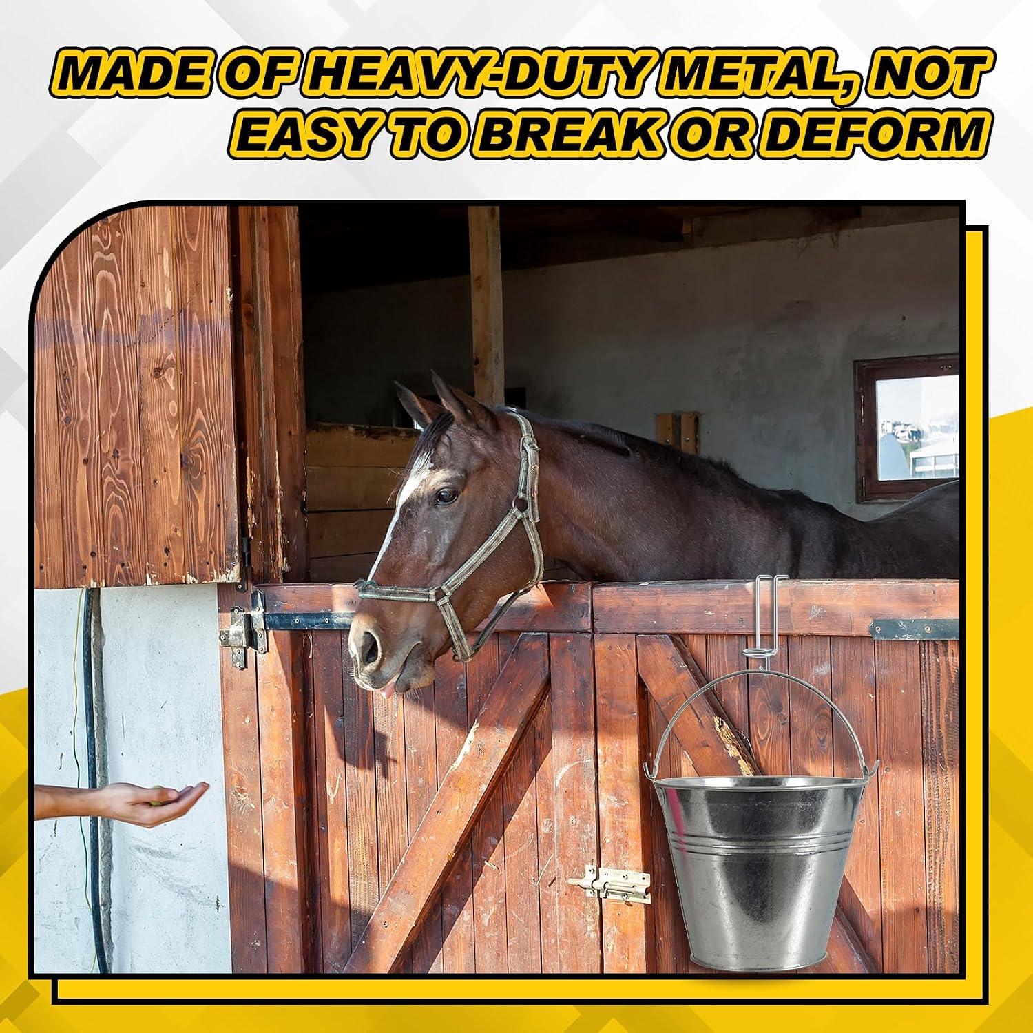 Hicarer 2 Pack Horse Feed Bucket Hooks Tack Hook for Horses Metal Equestrian Water Bucket Holder Hanger Removable No Drill Stall/Stable Feed Barn Farmhouse Supplies Livestock Accessories (Silver) - Image 5